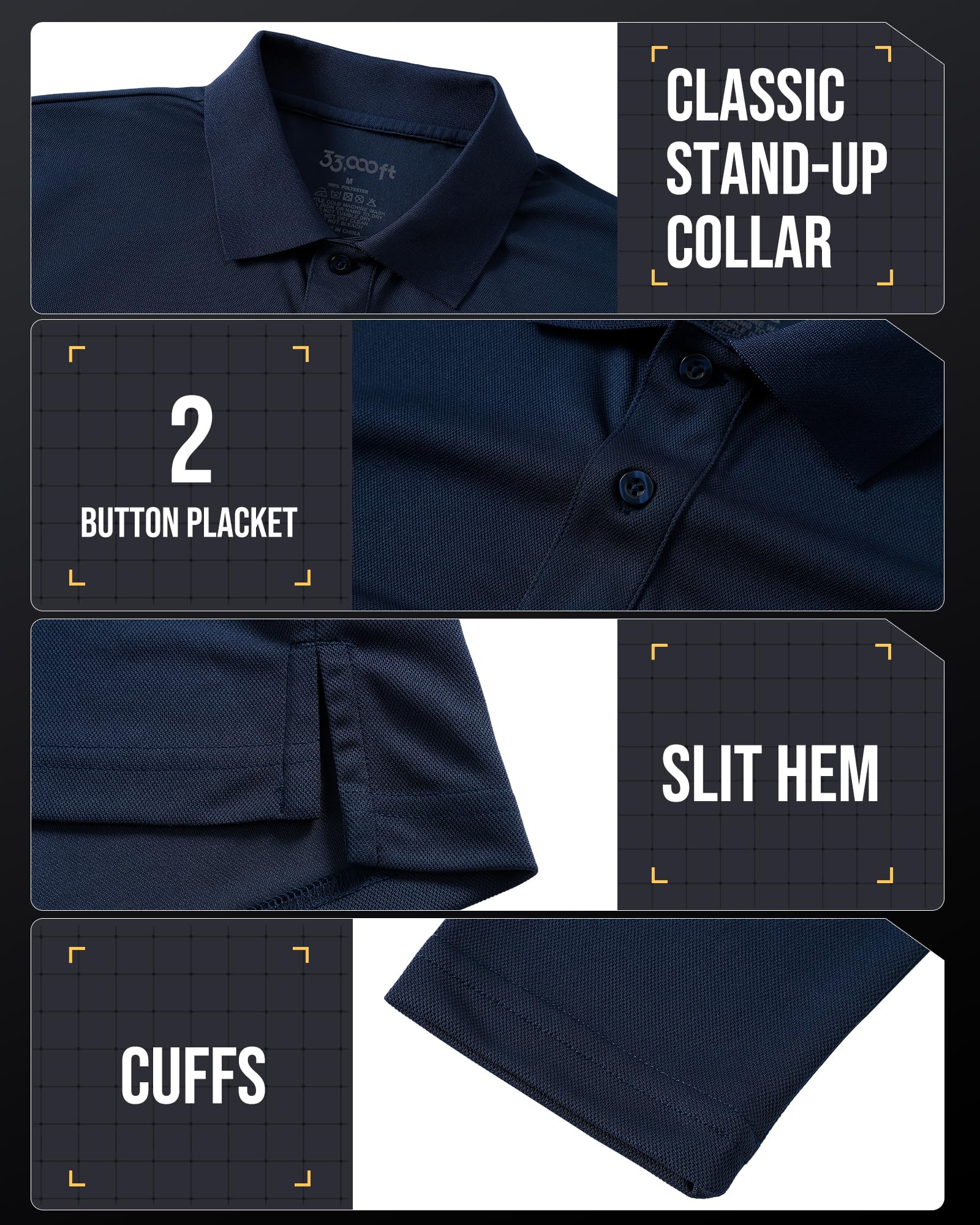 33,000ft Herren Poloshirt Langarm UPF50+ Sonnenschutz UV Schutz Polohemd Golf Sports T Shirts für Männer Leichtes Atmungsaktiv Poloshirts Casual Polo Tops zum Tennis