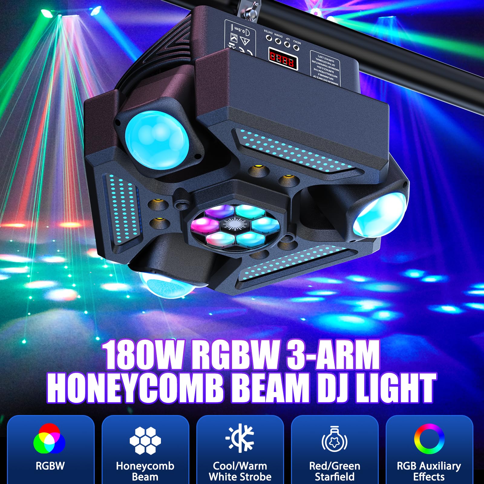180 W LED-Scheinwerfer mit Fernbedienung, Lichtspiele, RGBW, Disco, Licht, Stroboskop, Beam, Projektor, für Bühne, DJ, Club, Bar, Party, Bühne