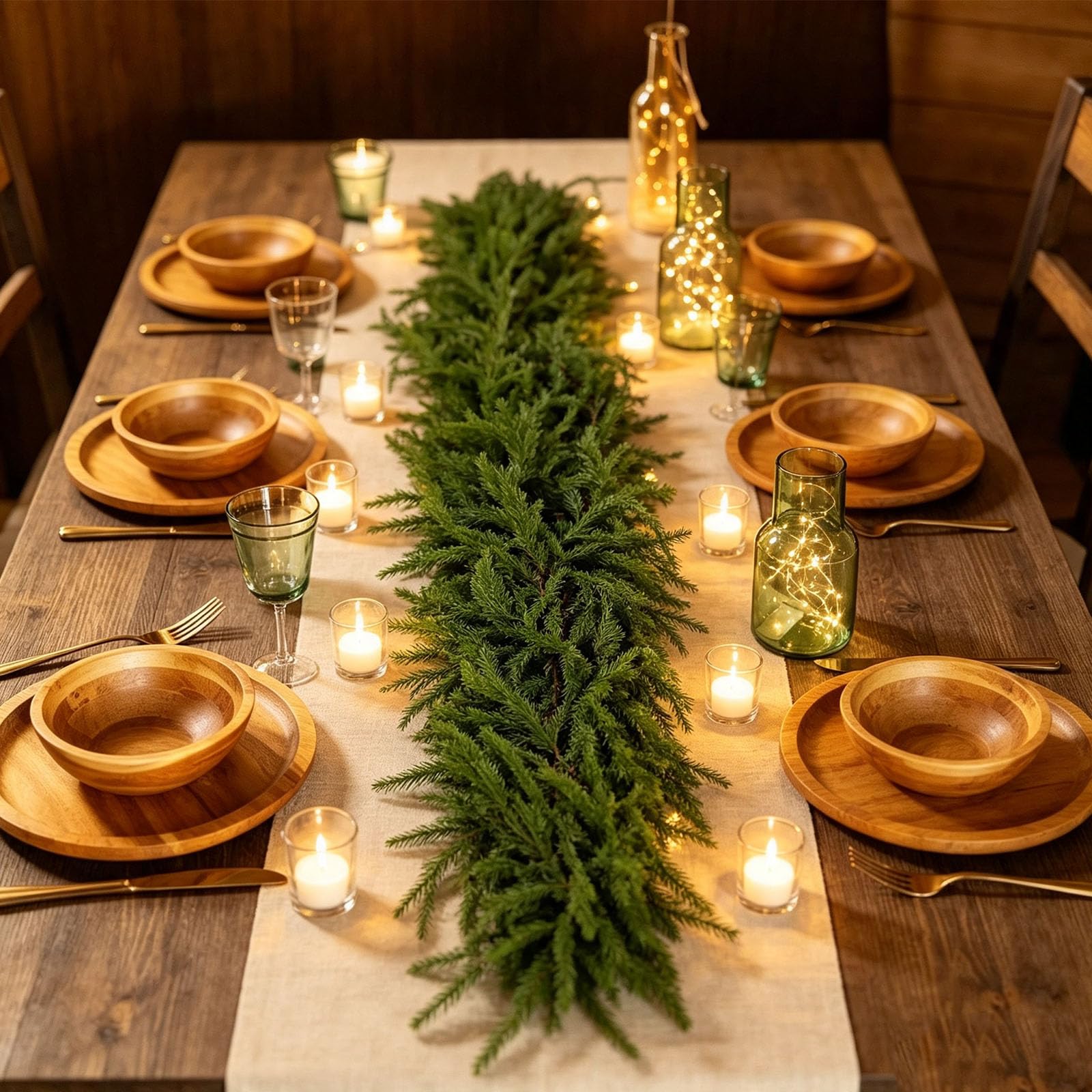 2Pcs Weihnachten Deko Girlande, 1,5m Künstliche Norfolk Tannengirlande, Weihnachtliche Türdeko & Fensterdekoration für Innen & Außen, Festliche Wanddeko