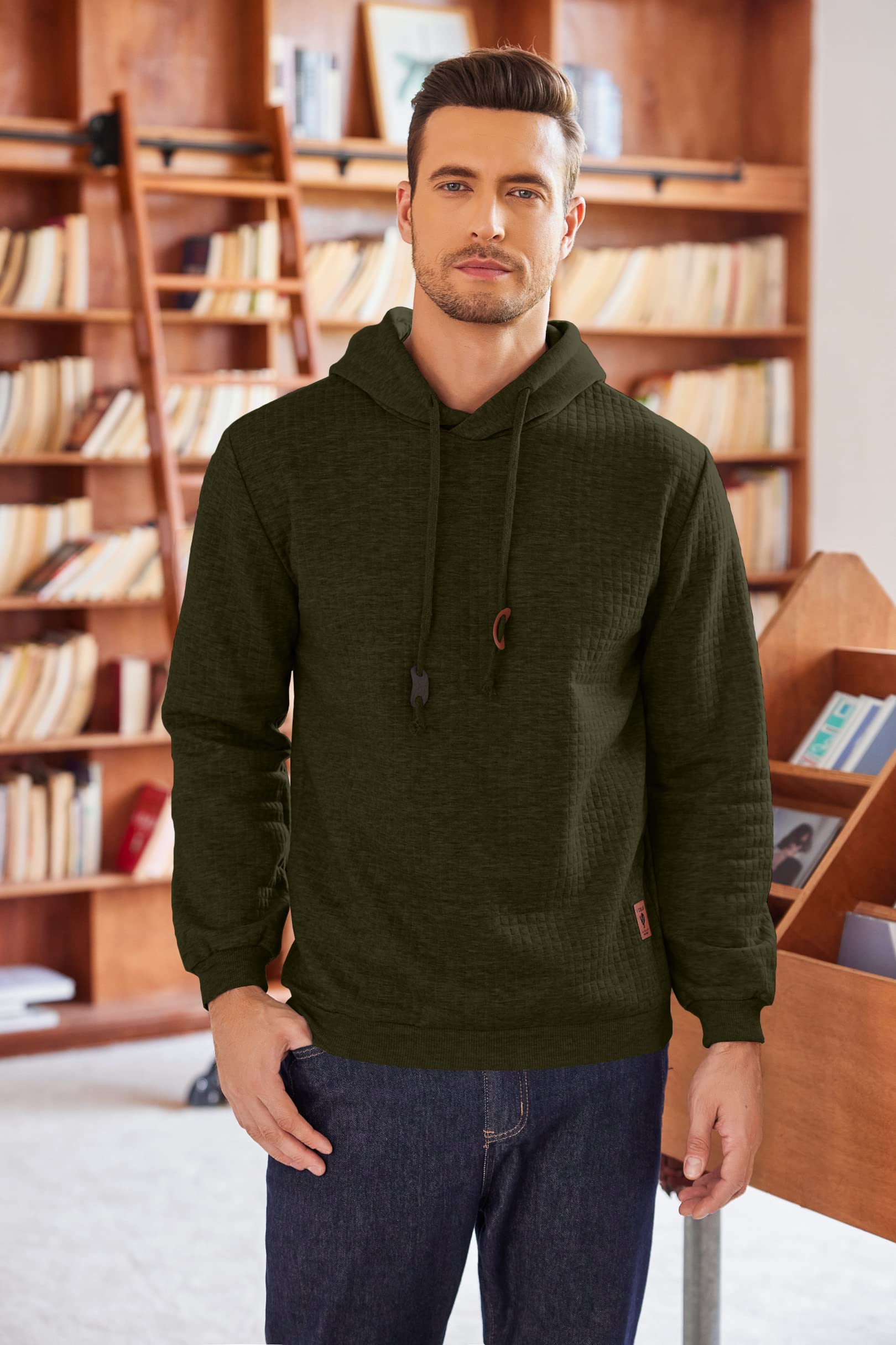 COOFANDY Felpa con Cappuccio da Uomo a Maniche Lunghe da Lavoro Pullover Jacquard a Quadri con Cappuccio