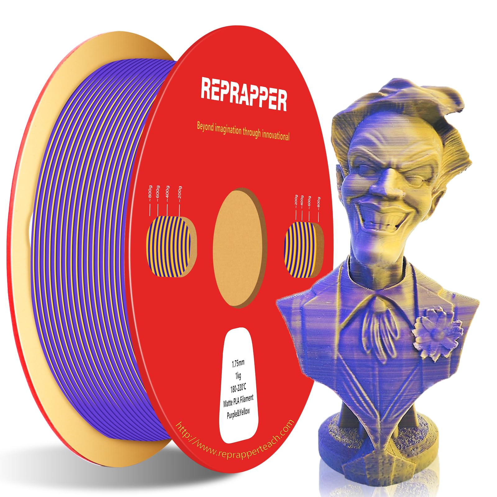 Reprapper Dual Color pla Filament Coextrusion PLA Filament 1.75mm for 3D Printer, Multicolor Like Rainbow PLA, 2.2lbs (1kg), Matte PLA Purple & Yellow (B09XV9QK9J) Amazon Price History, Amazon Price Tracker