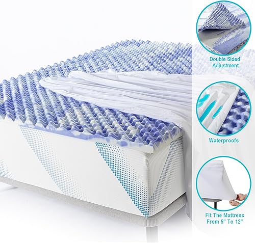 Miniatura 6 de Cubrecolchón de espuma viscoelástica de 2 pulgadas, tamaño King, color morado, protector de colchón de espuma de gel refrescante para alivio de