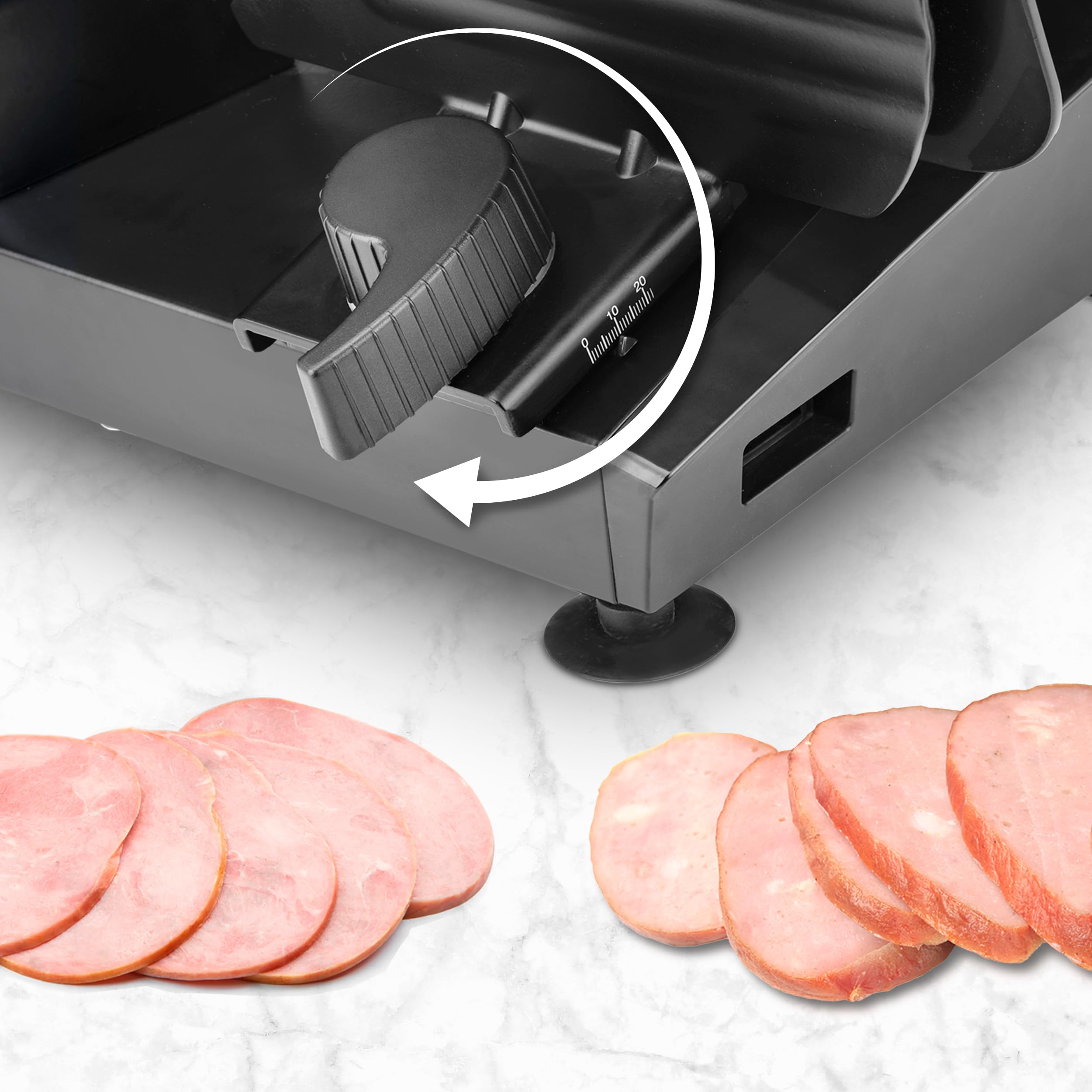 Ufesa Katana Pro Affettatrice Elettrica da 200W di Potenza con Lama Estraibile in Acciaio Inox, Diametro di 19mm, Regolatore di Spessore da 0 a 20mm, Pulsante di Sicurezza, Piedi Antiscivolo
