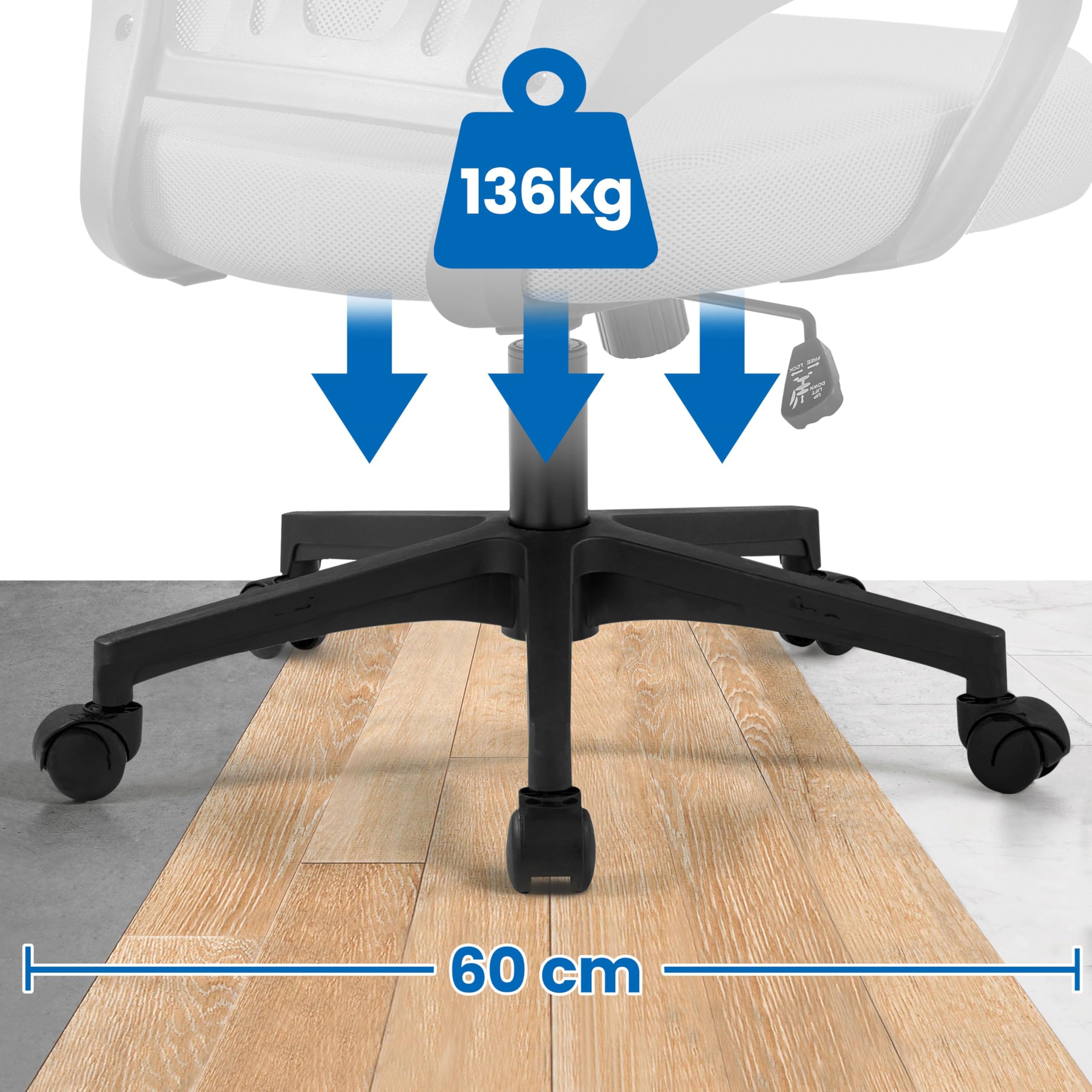 Yaheetech Chaise de Bureau Ergonomique à Hauteur Réglable Gris Foncé | Fauteuil de Bureau en Maille, Soutien Lombaire Intégré, Roulettes Pivotantes, Charge 136kg pour Chambre Bureau Studio