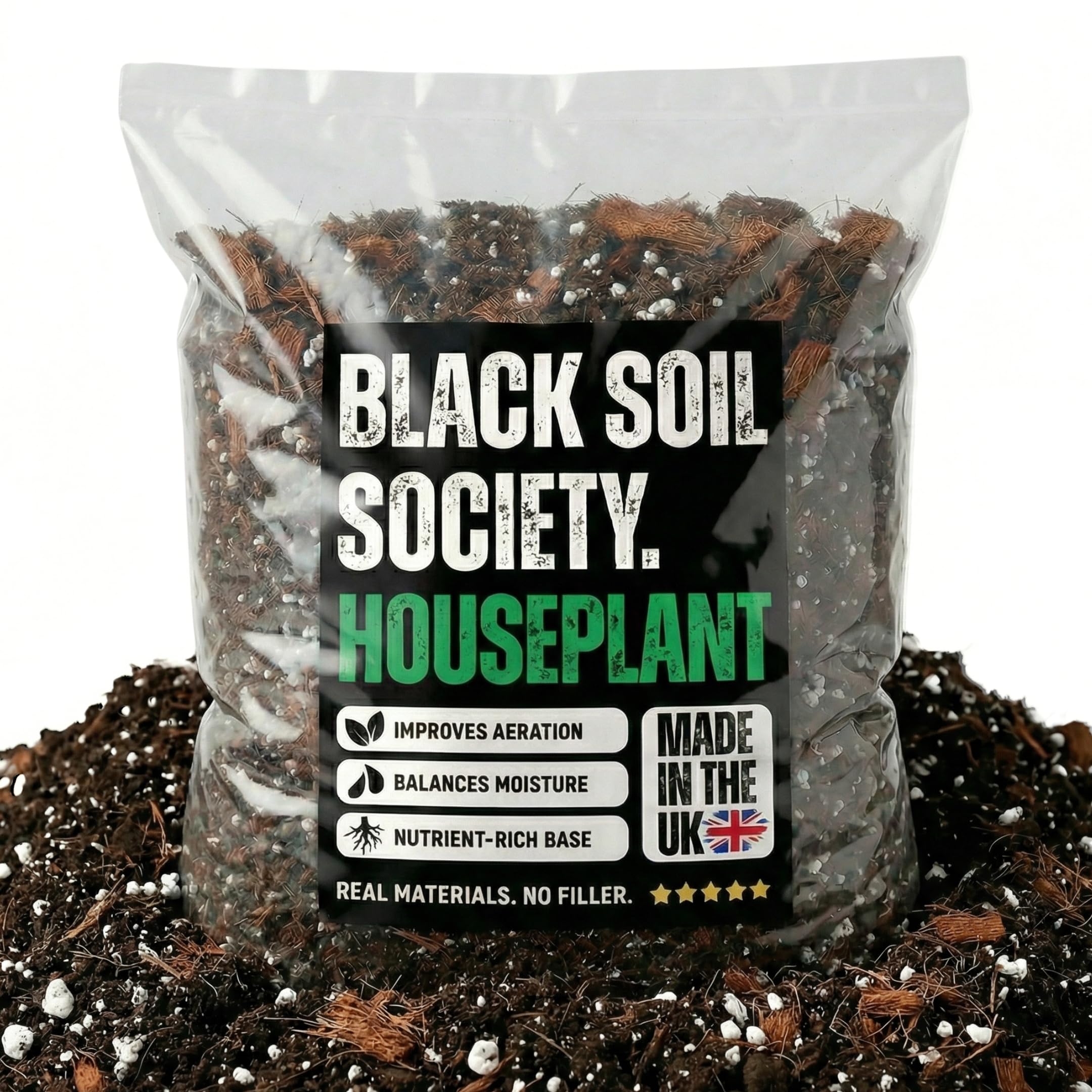 BLACK SOIL SOCIETY | Houseplant Substrate Mix – Porous Coco Coir & Perlite – Maximum Root Respiration – Built for Monstera, Philodendron & Indoor Tropicals (20L)