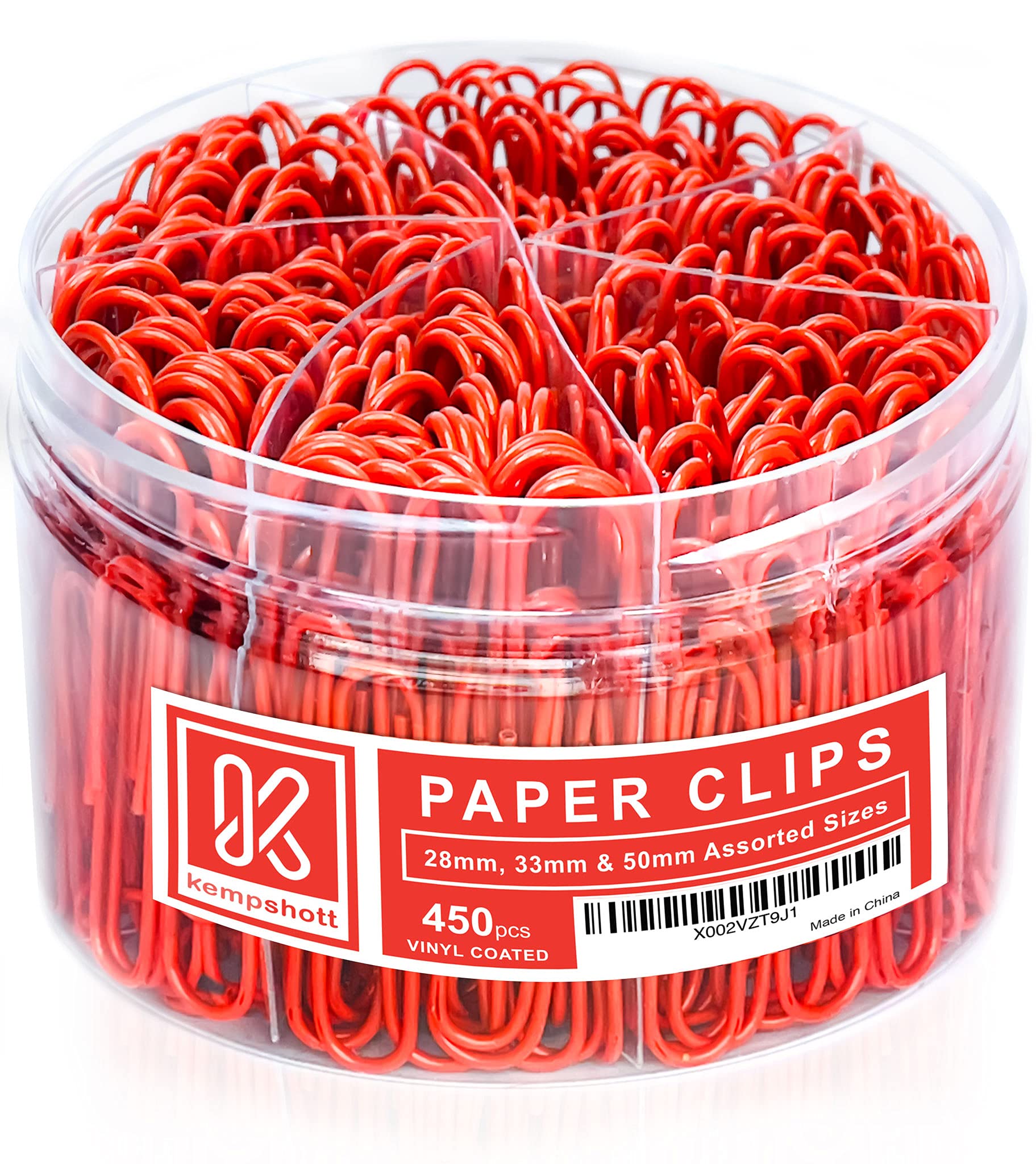 Kempshott 450 Red Color Paper Clips Assorted Sizes Small, Medium and Large Paper Clips for Paperwork Ideal for Home, School and Office Use (Assorted,