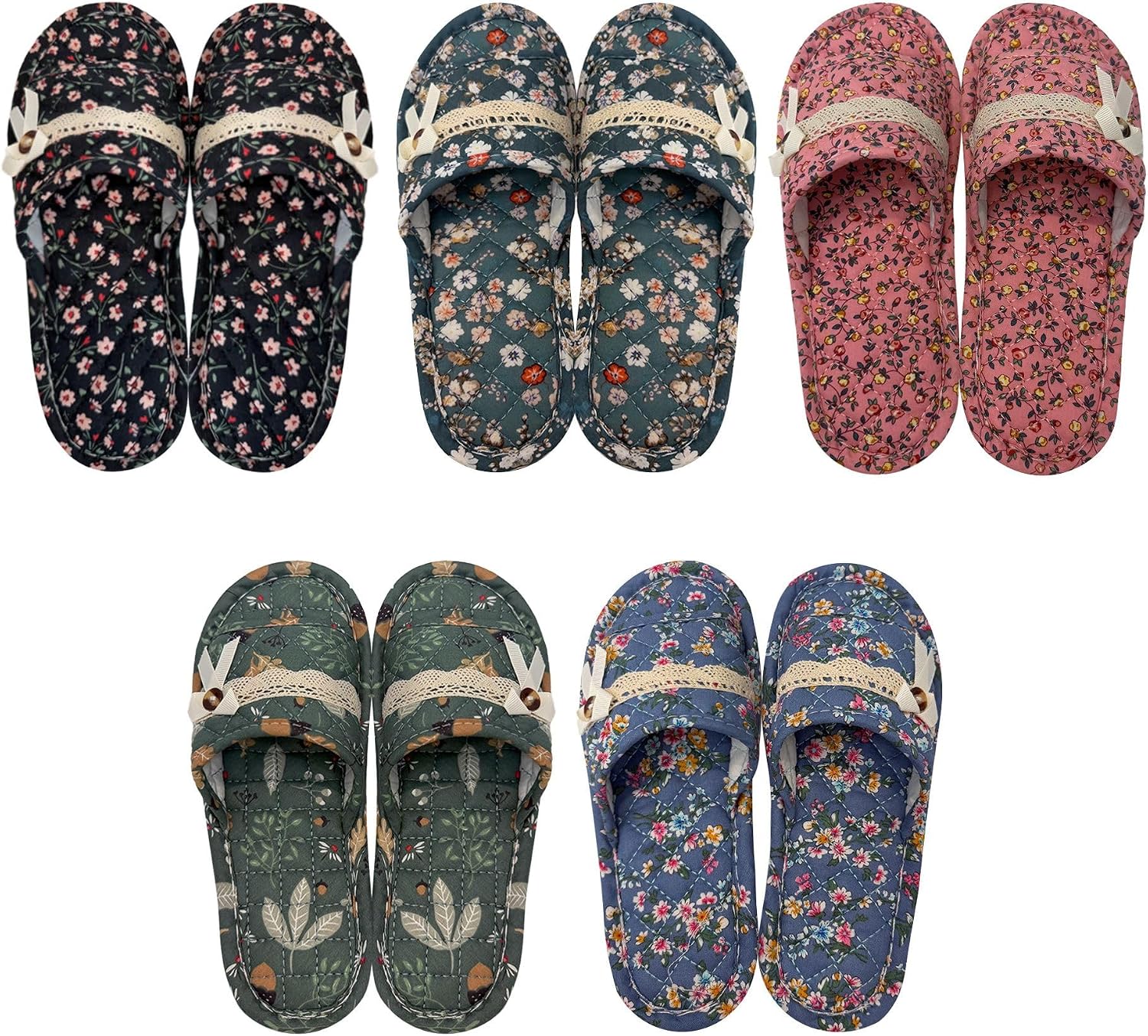 DASOM House Slippers for Women Men Breathable Quilted Indoor Slippers Slip-on Open Toe Home Shoes