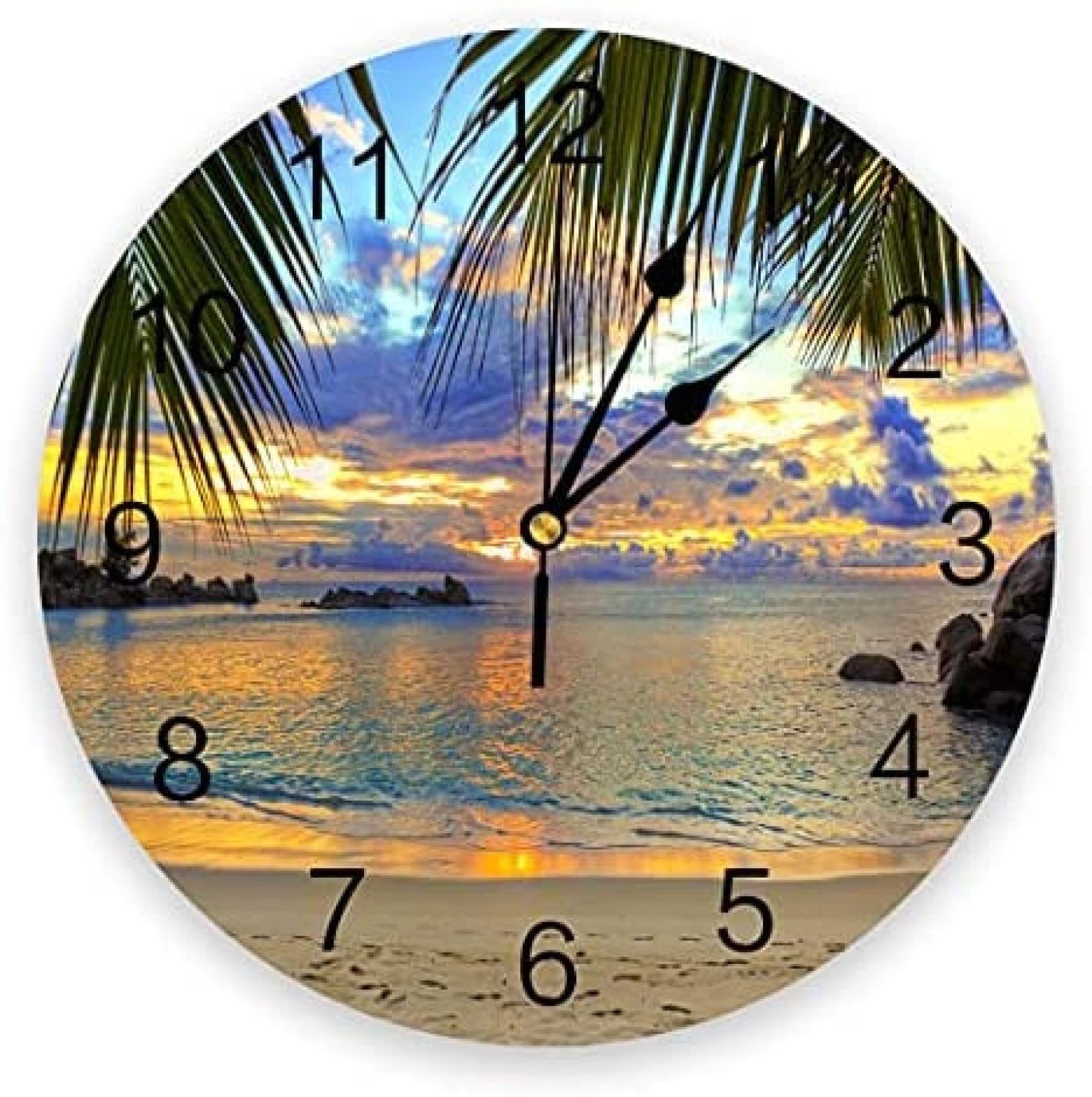 Kitchen Wall Art Youth Bedroom Wall Clocks Beach Sea Coconut Tree Sky Living Room Clocks Ornaments Baby Room Study Mute Wall Clocks