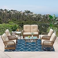 Vista 14 de VIVIJASON Silla mecedora de mimbre para exteriores, 2 piezas, sillas mecedoras de ratán para patio con cojines y marco de acero, muebles de mimbre