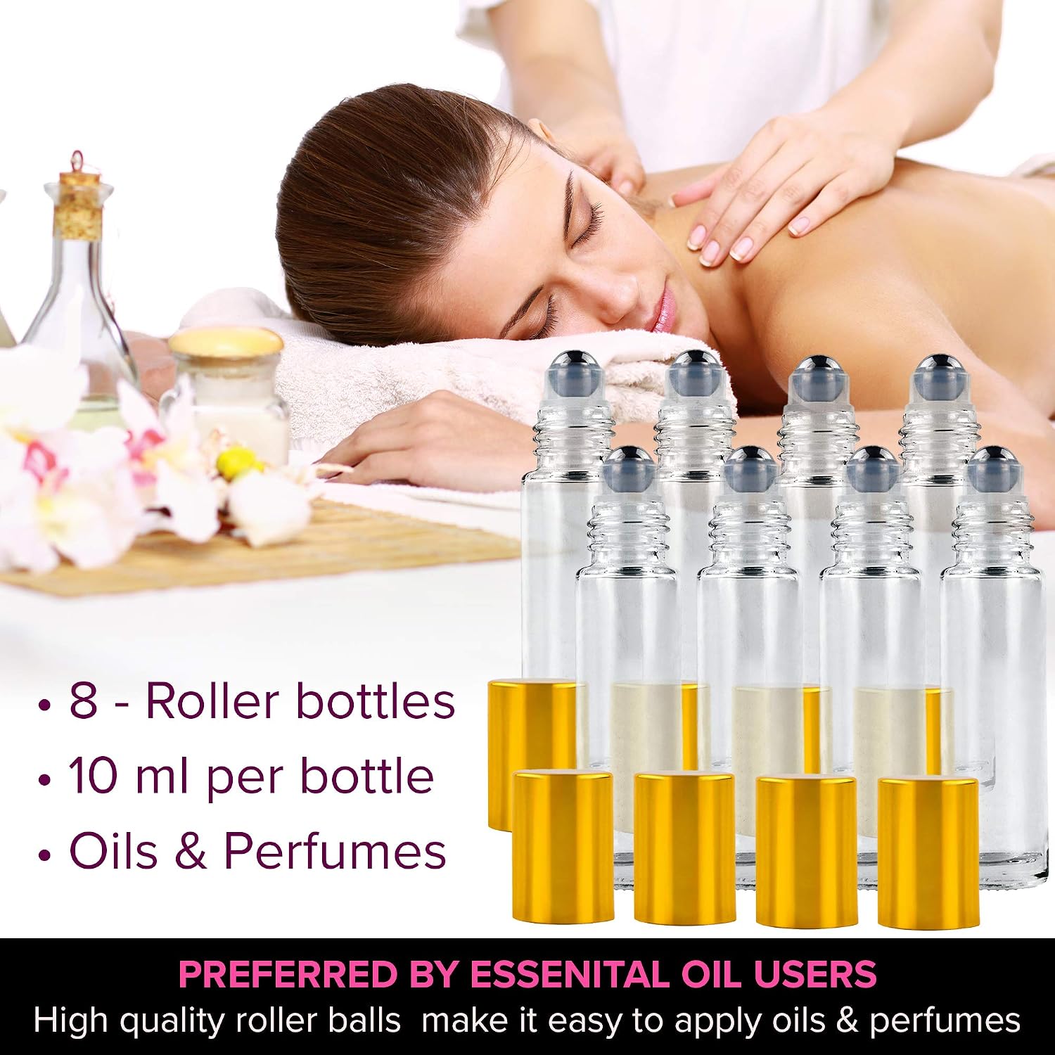 MP Essential Oil Roller Bottles Set with Stainless Steel Balls, 8 Pack 10ml Clear Leakproof Glass Bottle with 8 Rollerballs for Perfume & Aromatherapy Oils - Roller Bottle Opener & 192 Labels