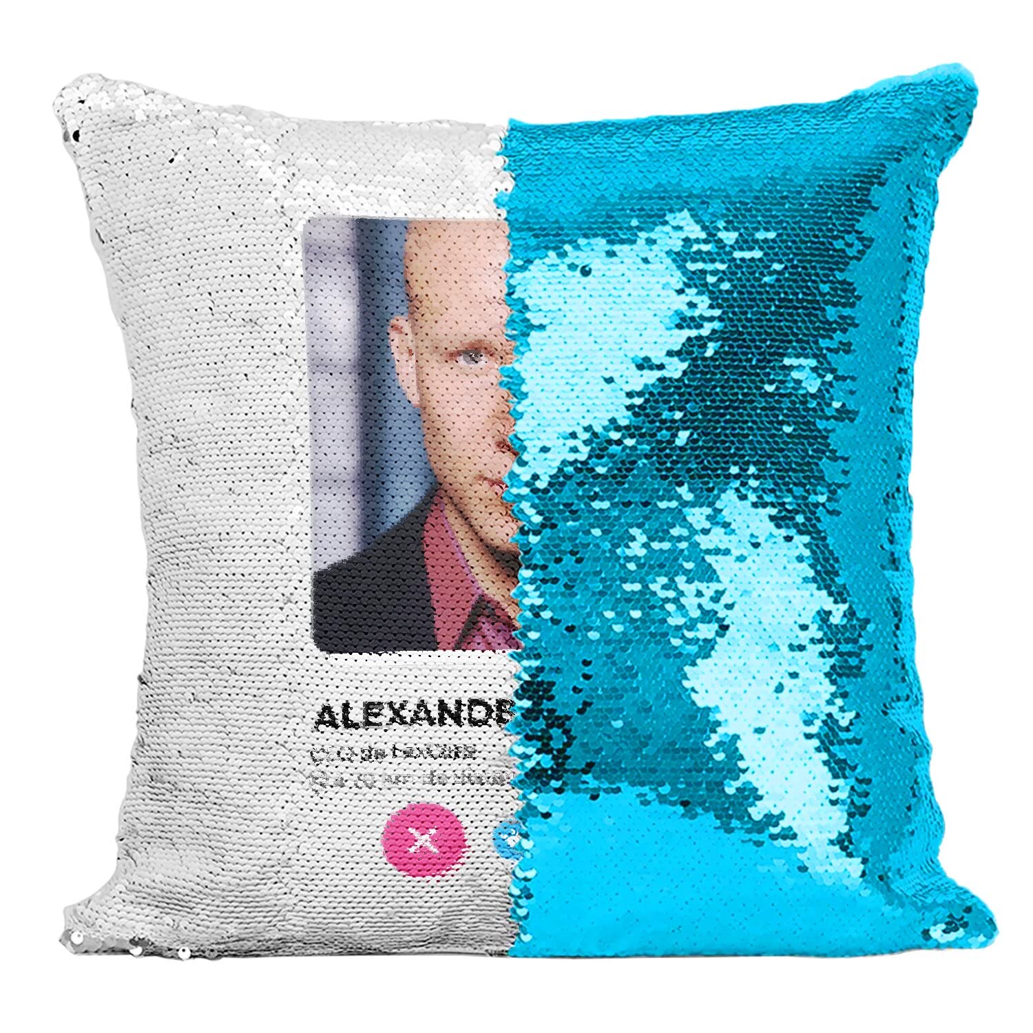 Coussin housse sequin turquoise Alexander Lex amour rencontre BD