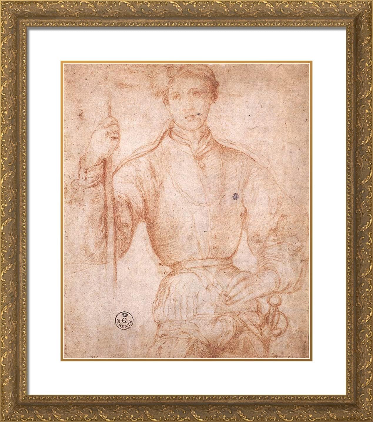 ArtDirect Pontormo, Jacopo 20x22 Gold Ornate Framed Art Print with Double Matting Titled: Halberdier ll