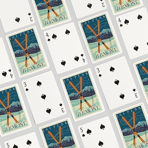 Miniatura 4 de Jay Peak, Vermont, Cross Skis, Letterpress (52 cartas de juego, baraja de cartas de tamaño póker con comodines)