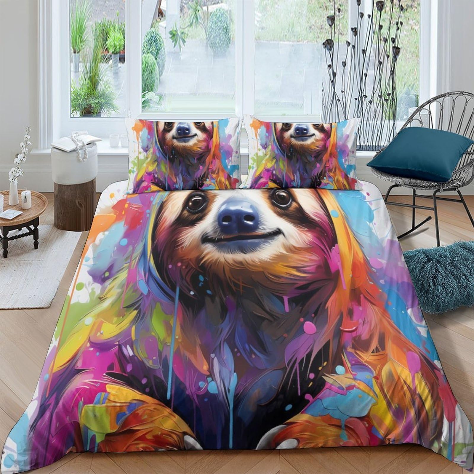 Ctjqhvkz Style-9 3D Printed Colorful Sloth Fitted Sheet Microfiber Soft Bed Cover For Bedroom Dorm Mattress Protection Decor Single（135X200cm）
