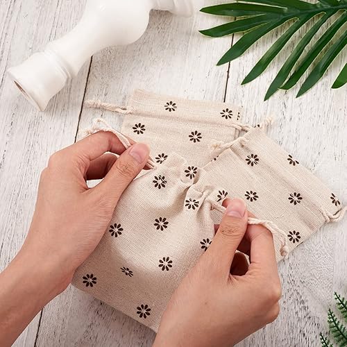 Miniatura 3 de KISSITTY 50 bolsas con cordón de trigo, poliéster, algodón, bolsas de embalaje con patrón de flores impresas, pequeñas bolsas de regalo para