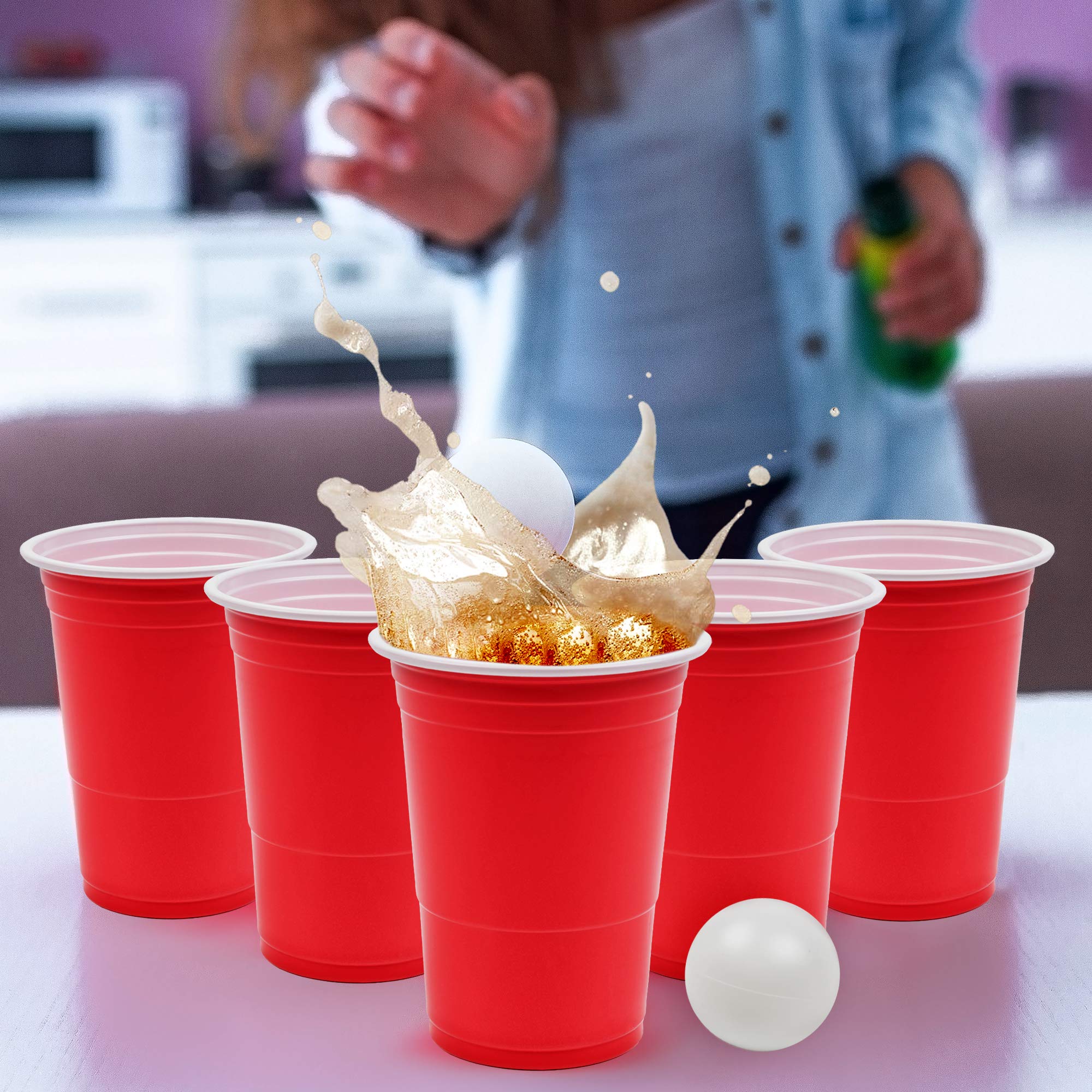 THE TWIDDLERS Ensemble de 115 Pièces de Beer Pong pour Fêtes, Anniversaires, Mariages, Halloween - 100 Gobelets en Carton Solide Rouge & 15 Balles