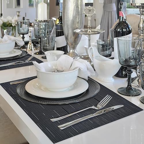 Miniatura 7 de JUCCWARM Juego de 6 manteles individuales resistentes al calor para mesa de comedor, manteles individuales de vinilo tejido, fáciles de limpiar,