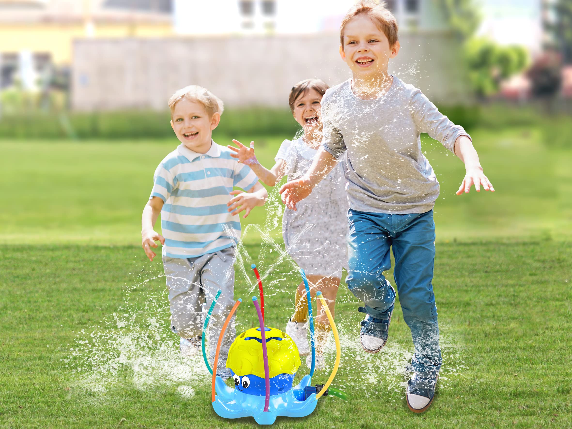 JAMARA 466800 Mc Fizz Water Sprinkler Octopus Quick Installation Connection to Standard Hose System Disc Turns and Sprays Water, Blue