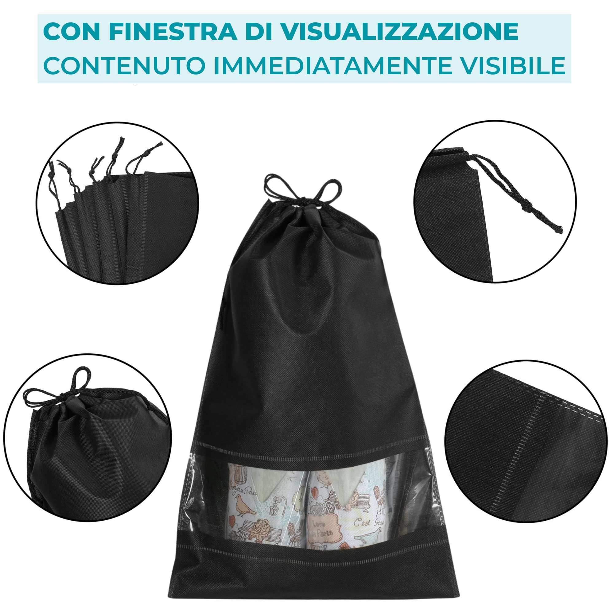 10 Borsa Scarpe da Viaggio, Sacchetti per Calzature con Coulisse e Finestrella Trasparente, Impermeabile Grande Organizzatore Portatile per Stoccaggio Scarpe per Scarpe da Uomo e da Donna
