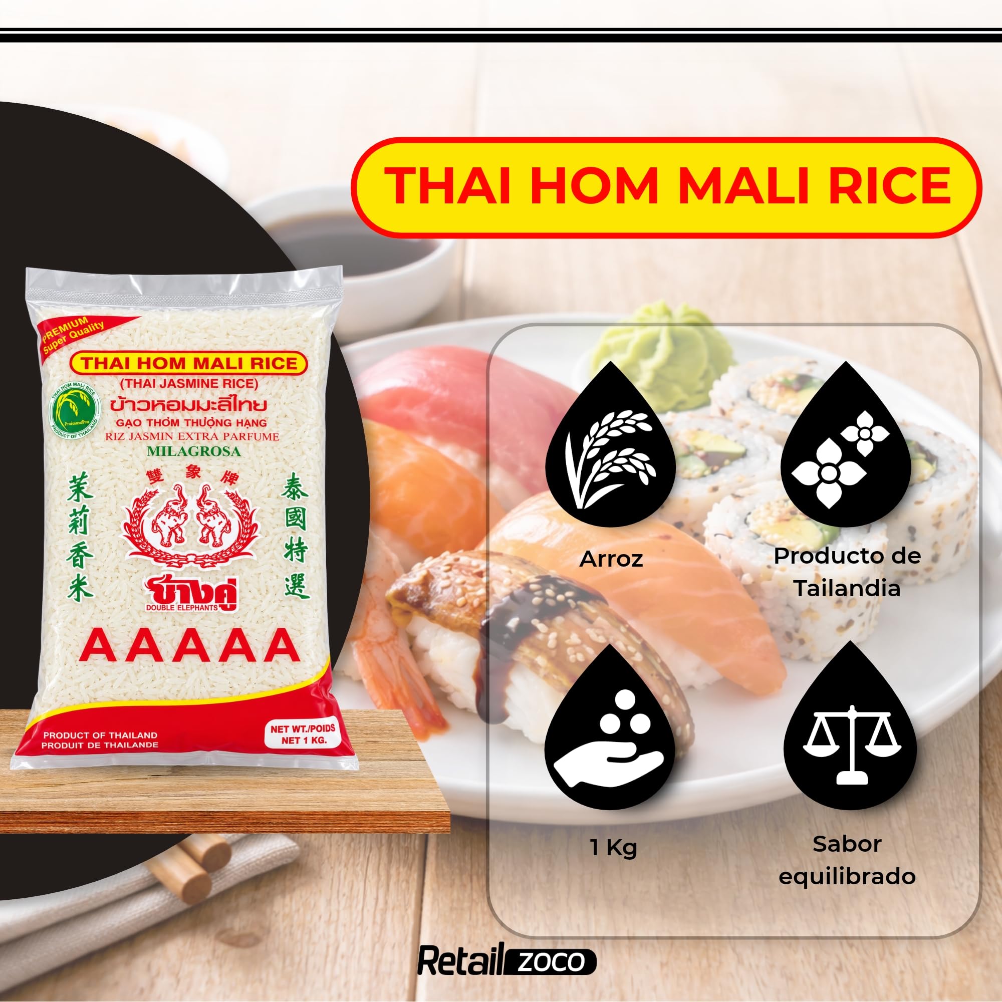 Arroz Jazmín Double Elephant, Origen Tailandia, 1 Unidad de 1 Kg - imagen 2