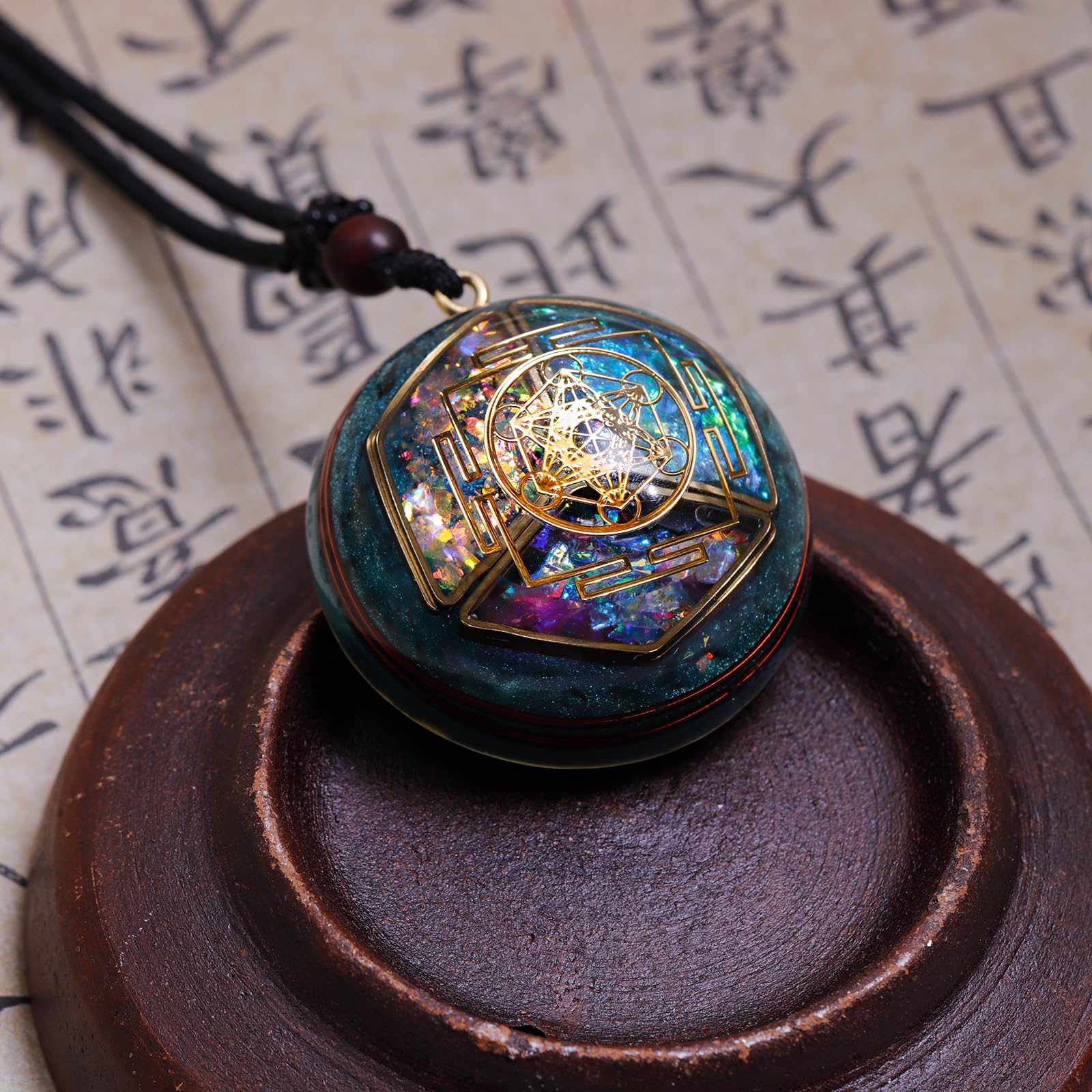 Da Piao Liang Sacred Geometry Orgone Pendant Necklace with Metatron's Cube & Mandala Design - SBB Copper Wire Energy Amulet, Black Adjustable 26-Inch Cord Chain for Spiritual Healing