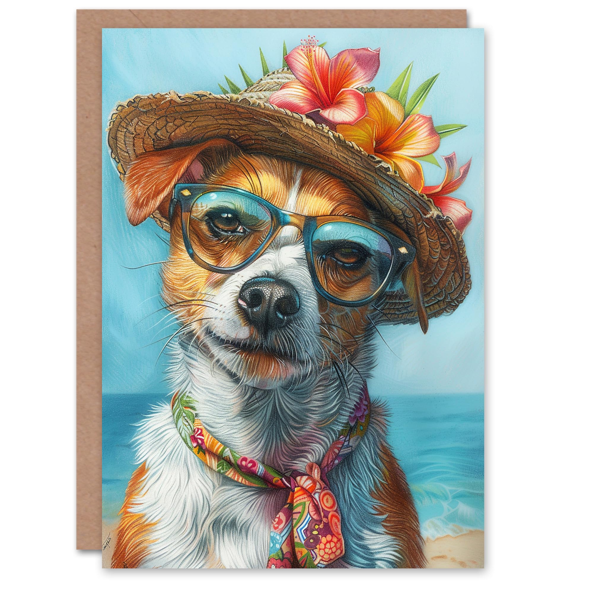 Artery8 Birthday Card Jack Russell Terrier Dog Lover Beach Holiday For Her Gran Sister Niece Daughter Wife Woman Greeting Card