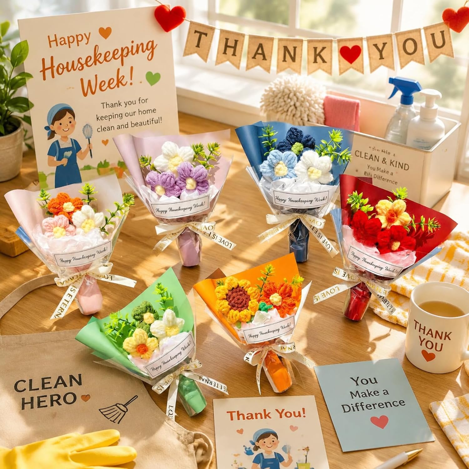 Riceshoot 12 Pcs Housekeeping Week Gifts Bulk Crochet Flowers image 2