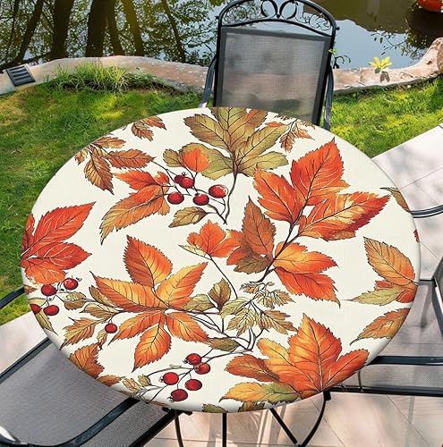 Yesad Fall Elastic Round Tablecloth, Thanksgiving Fitted Tablecloths for Round T