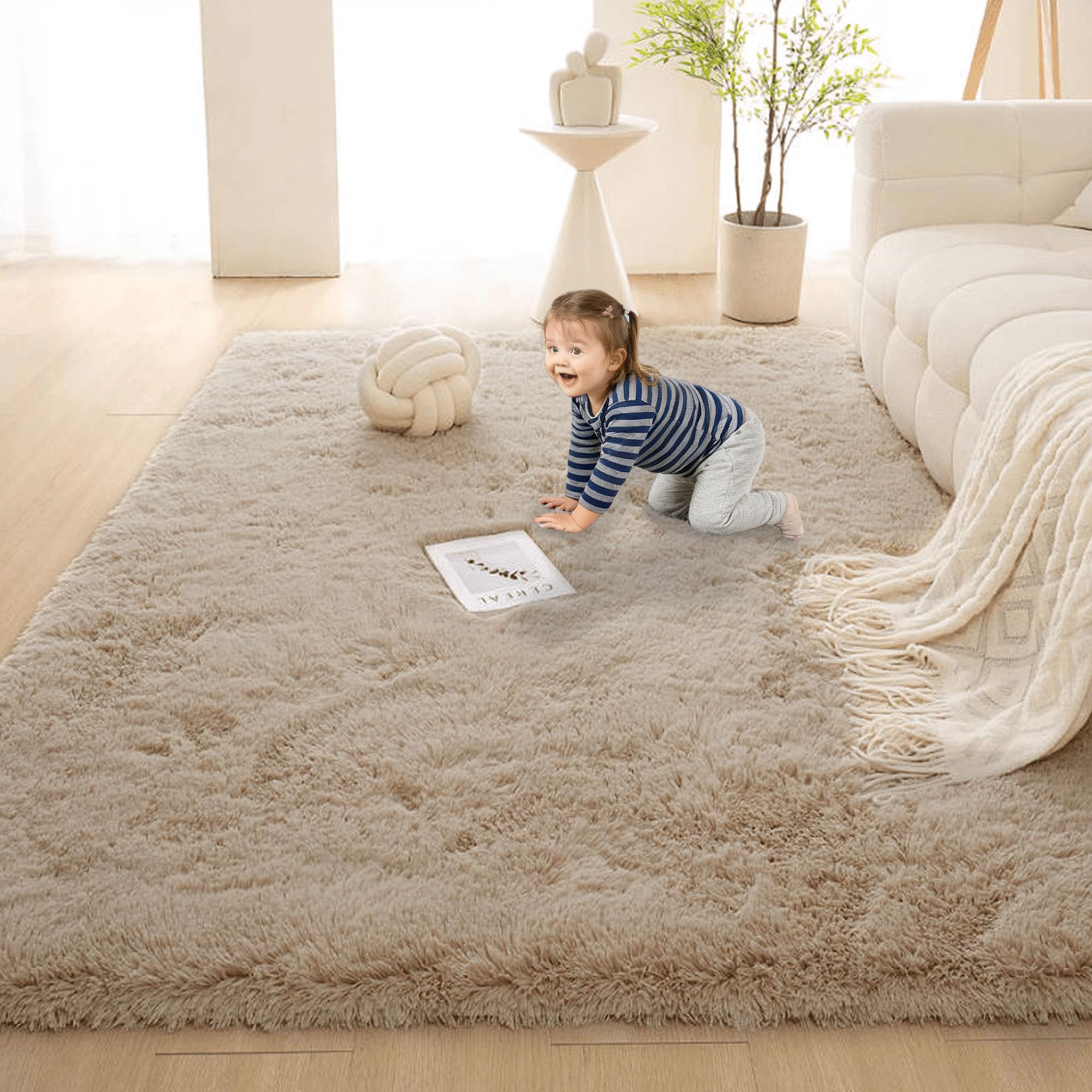 Tapis shaggy lavable idéal pour chauffage sol et chambre de bébé en 300x310 cm