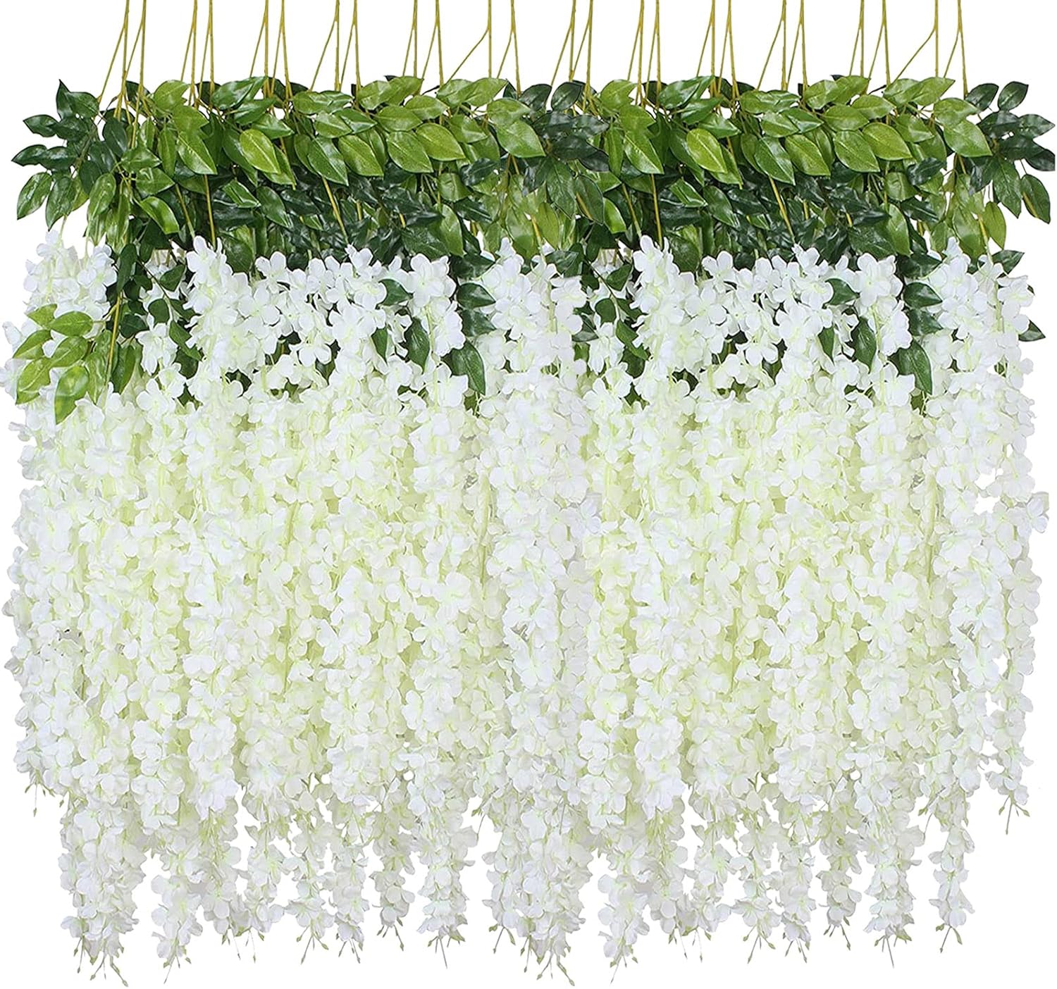WEISPARK Fake Hanging Flowers - 12 Pieces 3.75 Feet/Piece Artificial Wisteria Vine Ratta Hanging Garland Silk Flowers for Home Party Wedding Decor (White) 12pcs-white