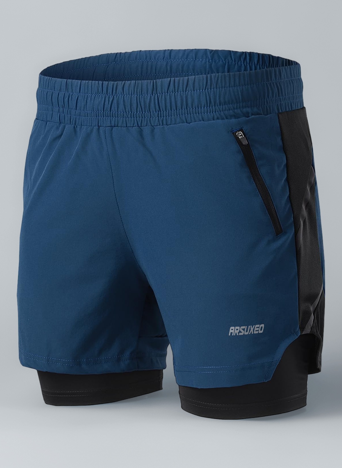 Men's 2 in 1 Active Running Shorts with 2 Zipper Pockets B191