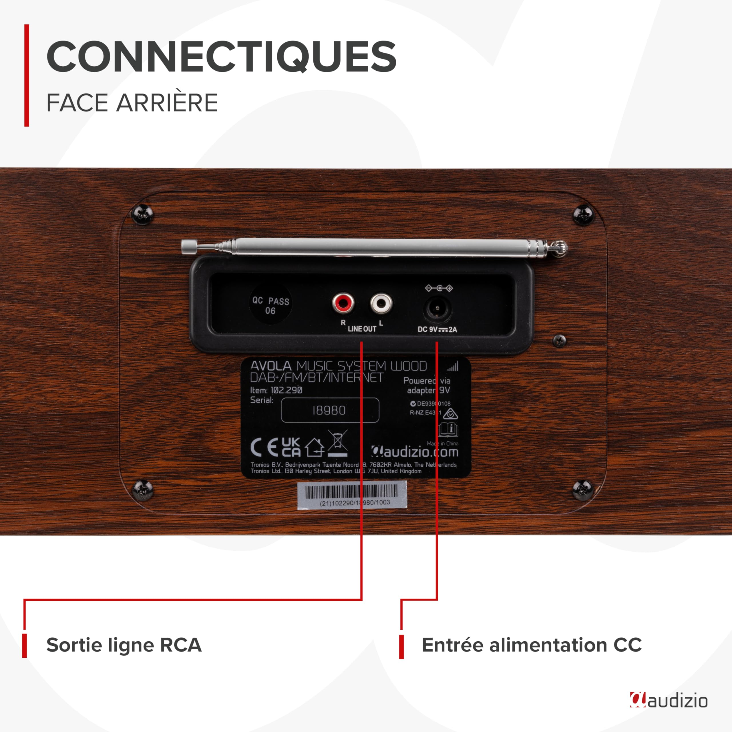 Audizio Avola Radio Internet WiFi avec Lecteur CD et Bluetooth - Couleur Noyer, Radio Dab+, FM, Haut-Parleurs Stéréo, Télécommande, Idéale pour Diffuser Vos Radios Préférées du Monde Entier