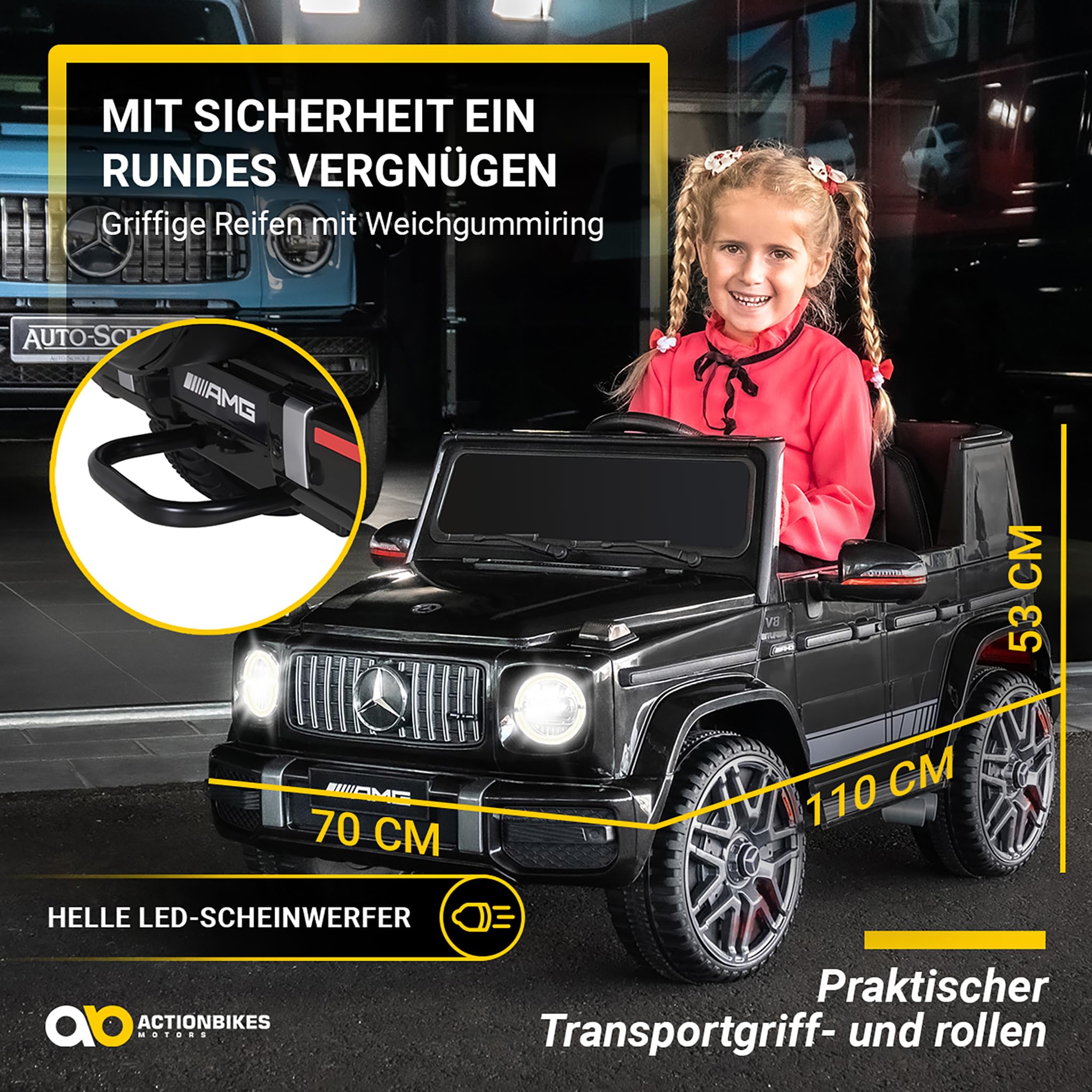 Actionbikes Motors Kinder Elektroauto Mercedes AMG G63 | 2,4 Ghz Fernbedienung - Lizenziert - Kinderauto elektrisch - Elektrofahrzeuge - Spielzeugauto - Elektro Auto für Kinder ab 3 Jahre (Schwarz)
