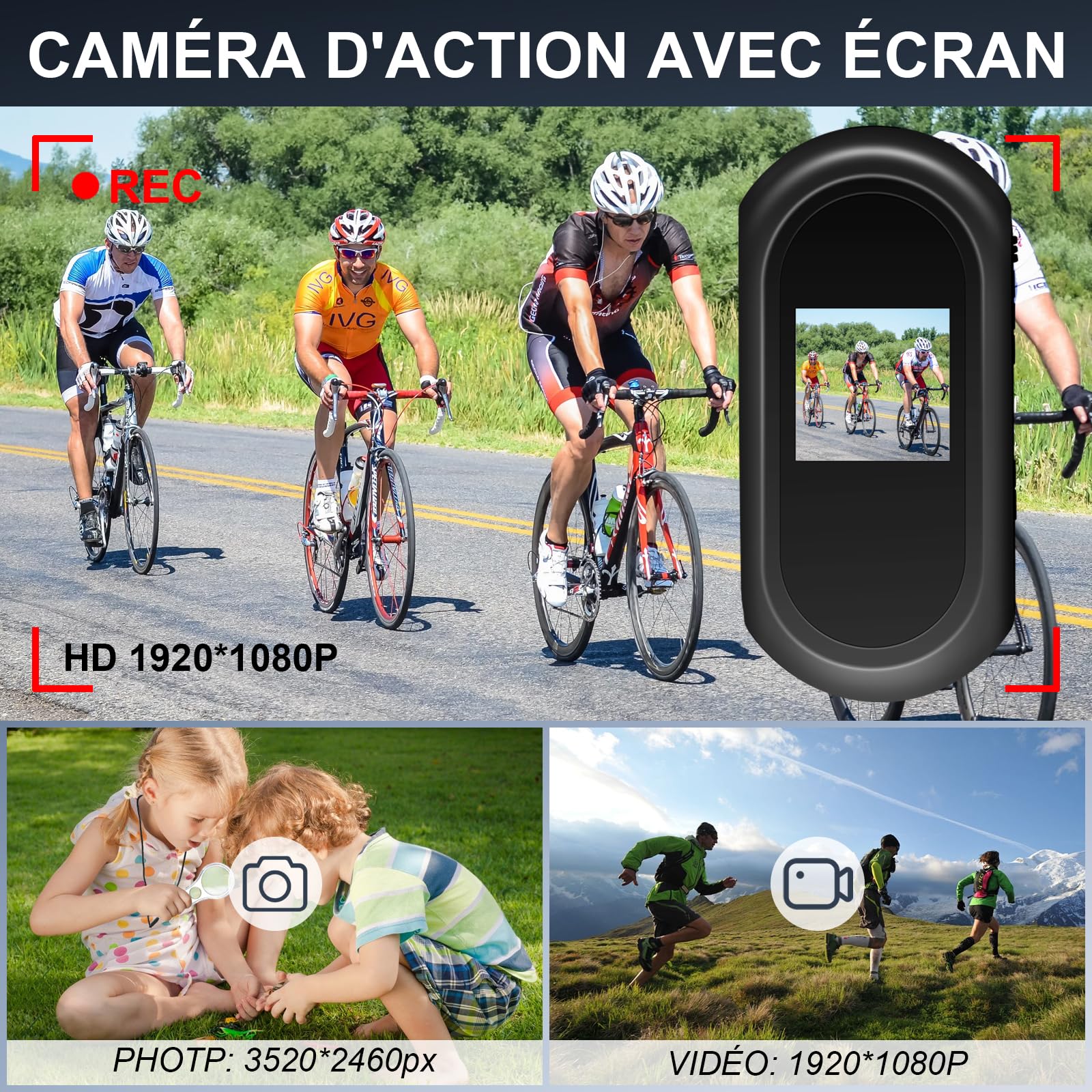 Caméra d'action, Caméra Vidéo d'action Magnétique, Mini Caméra Corporelle
