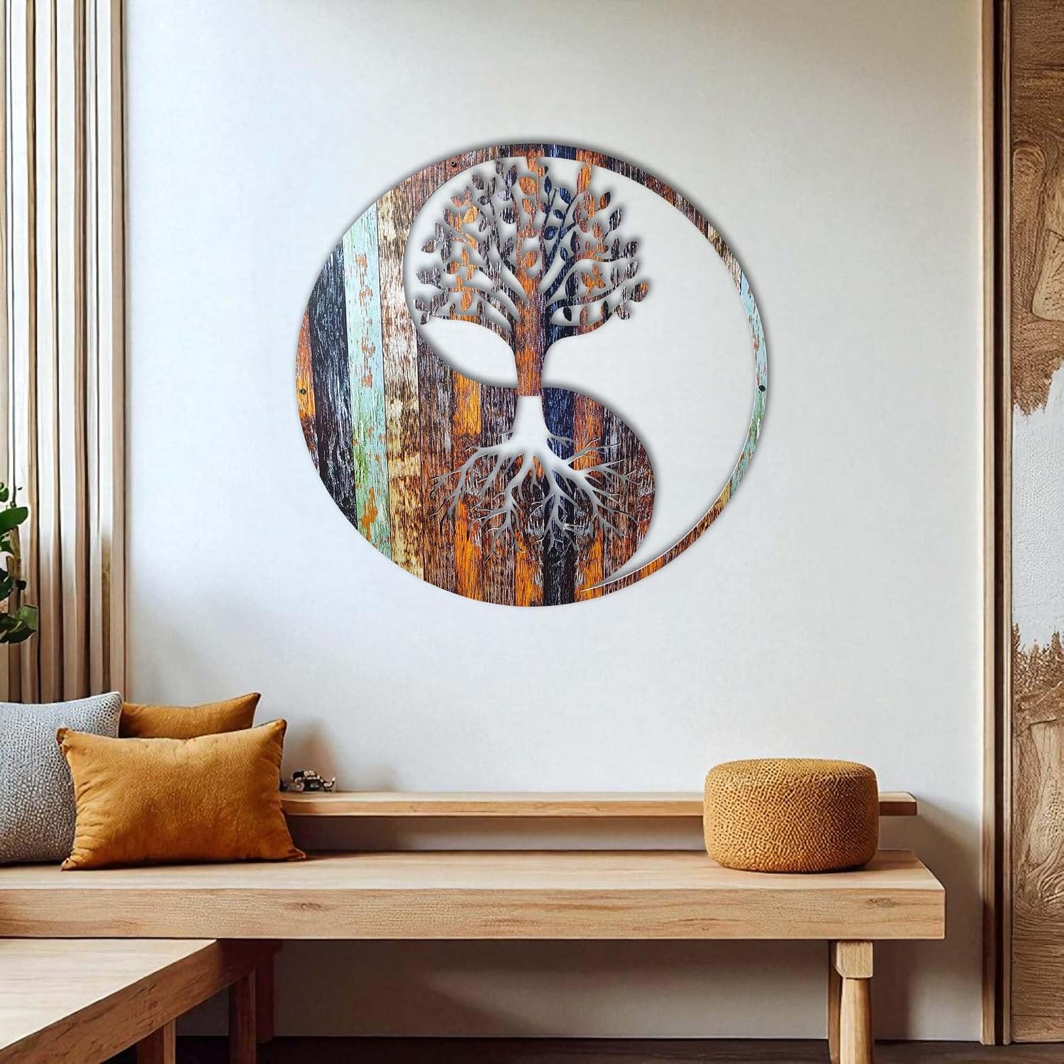 Venodeco Yin Yang Tree of Life Wall Decor – Indoor & Outdoor Use | 2mm Laser-Cut Steel with UV Printed Design | Elegant Wall Art for Home, Garden, Living Room, Office | Floating Effect, Easy to Hang