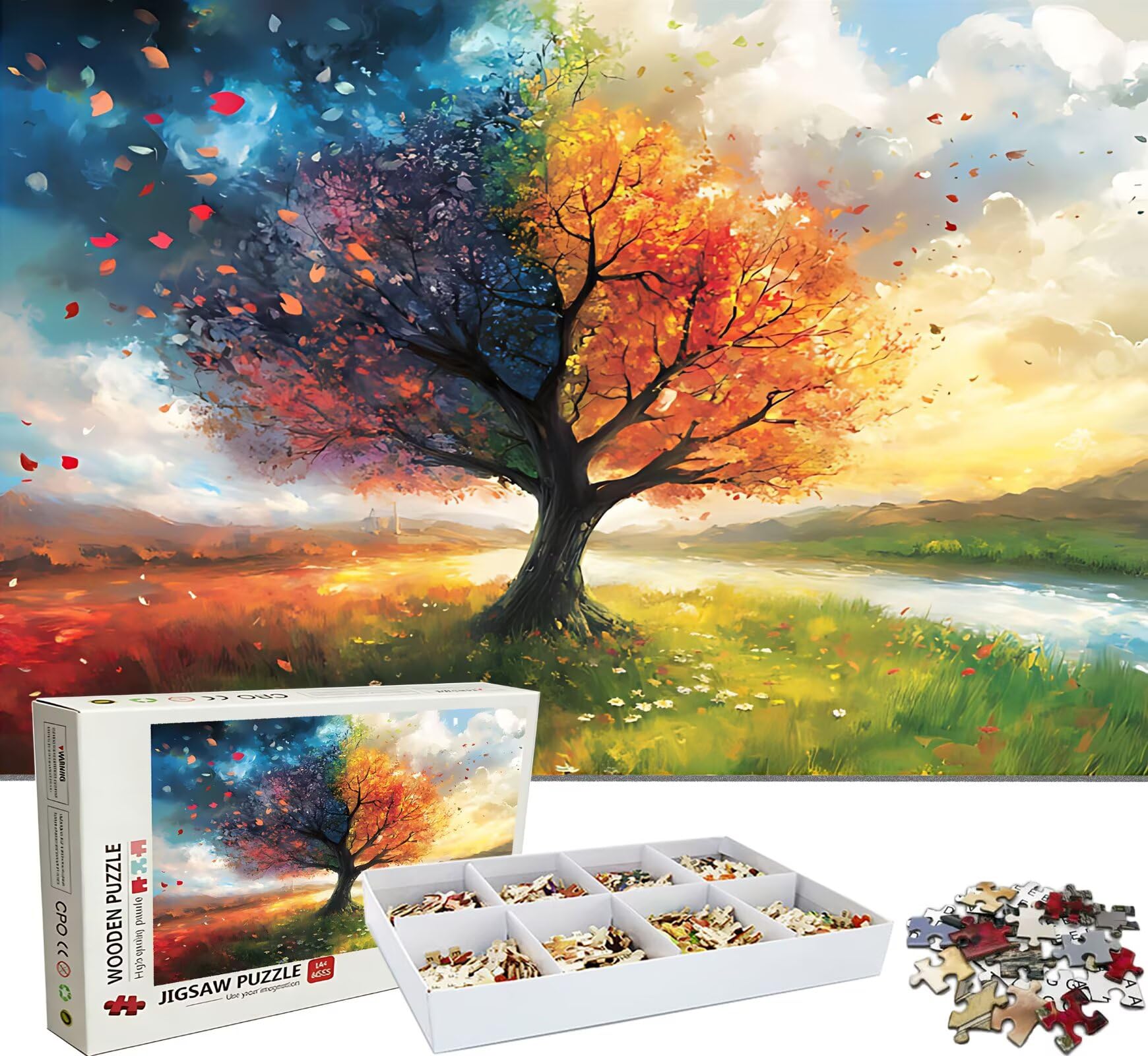 Puzzle 4000 elementów, drewniane puzzle dla dorosłych – Impossible Puzzle 141,5 x 87,5 cm, niffy myślenie i sport myślenia dla kobiet i mężczyzn, gra rodzinna, prezent dla kobiet, cztery pory roku