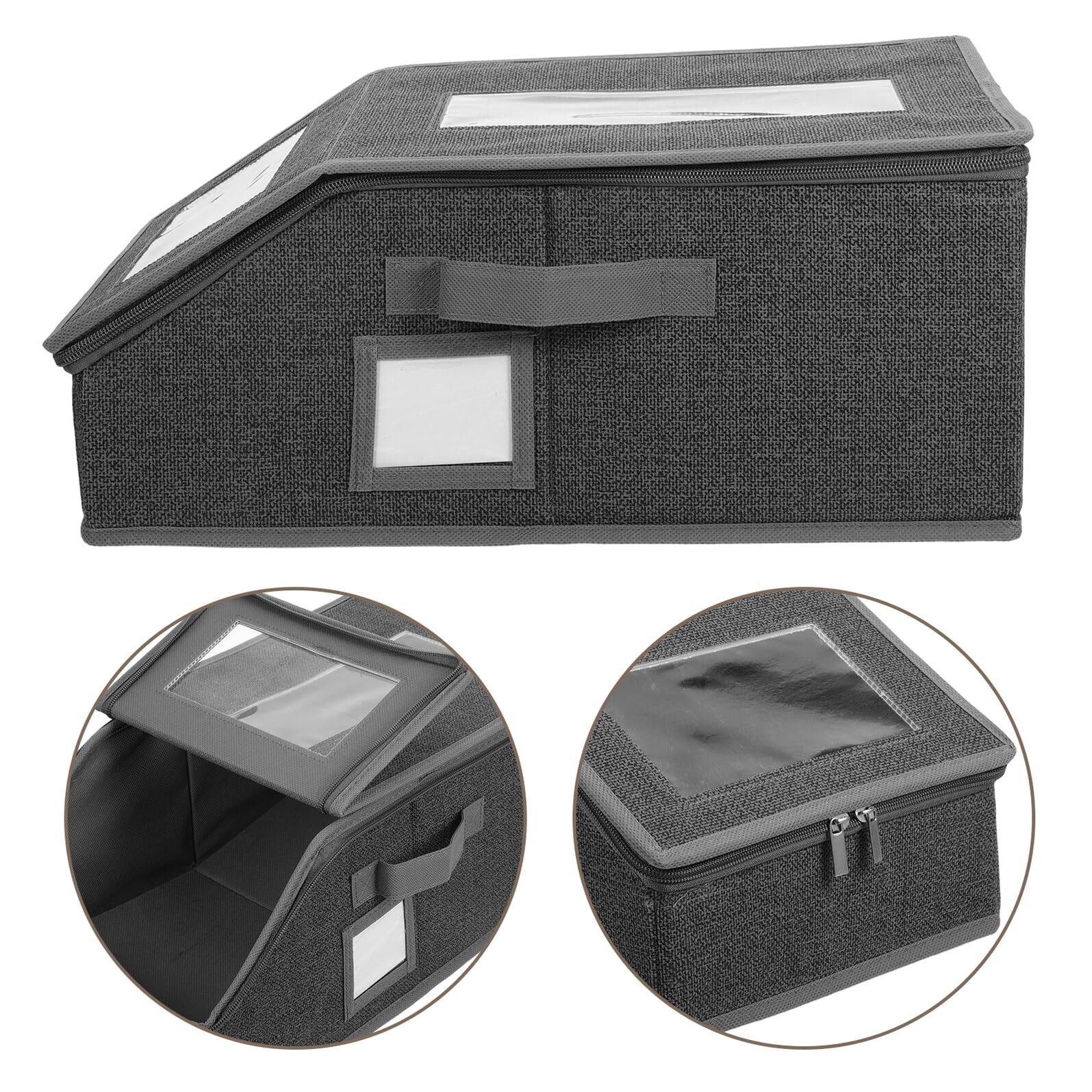 TOYANDONA Caja Organizadora de Gorras de Béisbol Plegable Transparente | 2 Piezas, Ventana Clara y Asa Lateral, Base Apilable con Cierre de Cremallera y Tarjeta Lateral