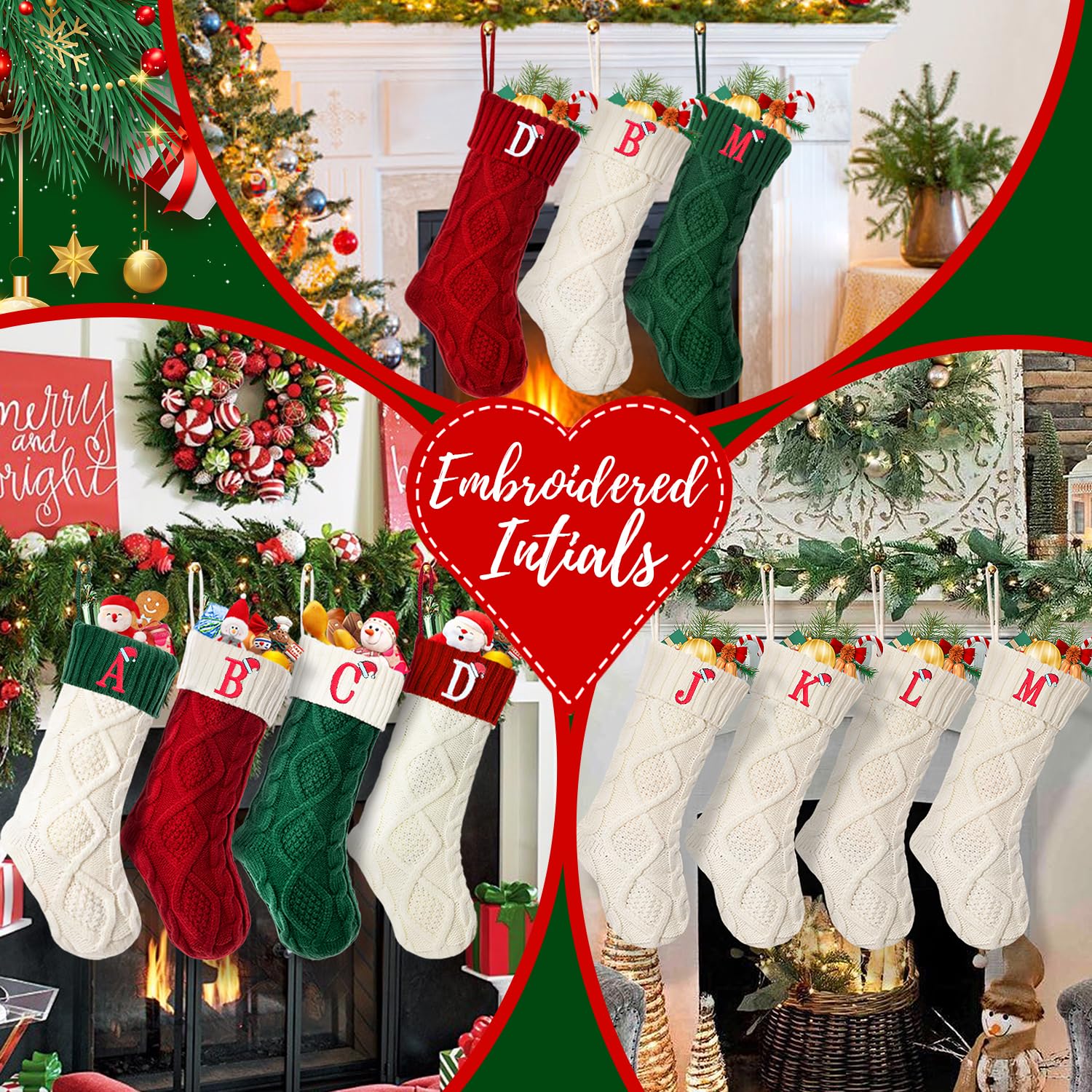 Calza Di Natale Personalizzata Con Iniziale 'B' - Ulico, Grande 45 Cm, In Morbida Maglia Ricamata, Per Camino E Decorazioni Natalizie