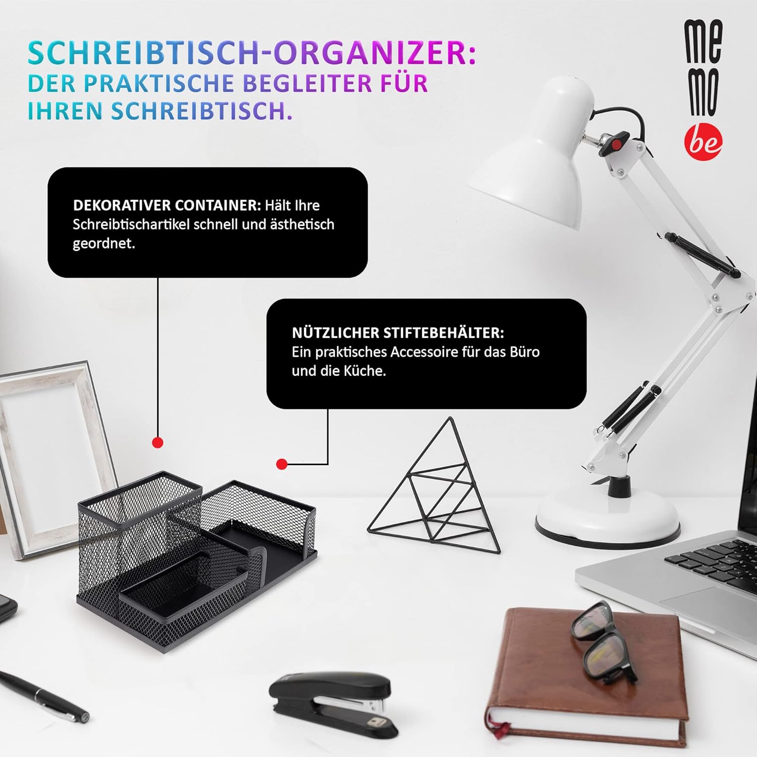 Desk Organiser, Multifunctional Desk Organiser, Pen Holder for Pens, Office, Home, School, Metal Office Organiser, Space Saving Desk Organiser, Black