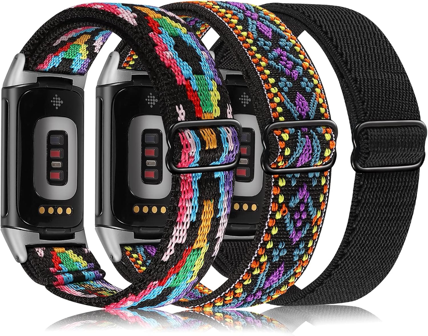 Wearlizer 3 Packs Adjustable Elastic Band Compatible with Fitbit Charge 6 Bands/Charge 5 Bands for Women Men, Stretchy Loop Strap Soft Nylon Sport Wristband Accessories for Charge 6/5 Fitness Tracker