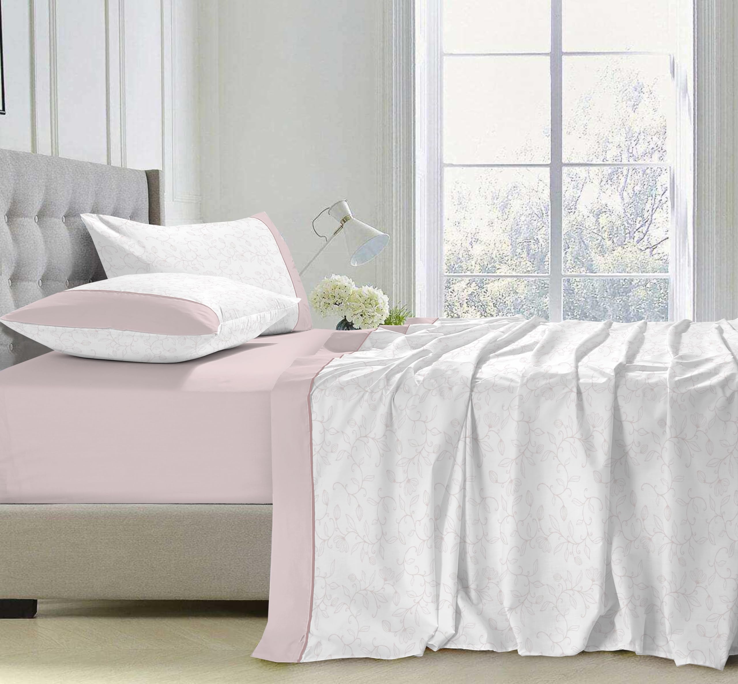 Juego de Sabanas 160x200CM 4 Piezas 100% Algodón 144 Hilos Ajuste preciso colchon 30CM Suaves Transpirables Lavables Diarias Cama Ropa Hogar Serenity Maquillaje 2 Fundas Almohada