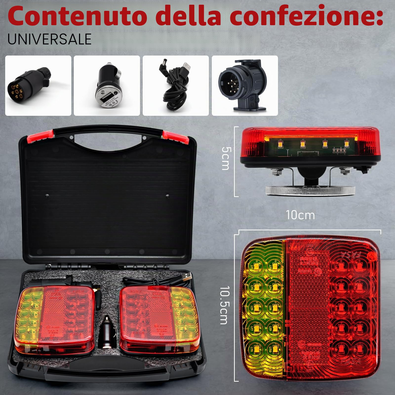 Dinfu Fanali posteriori senza fili a LED per rimorchi con magnete, fanali posteriori a led da 12V-24V con spina a 7/13 pin per rimorchi auto camion caravan