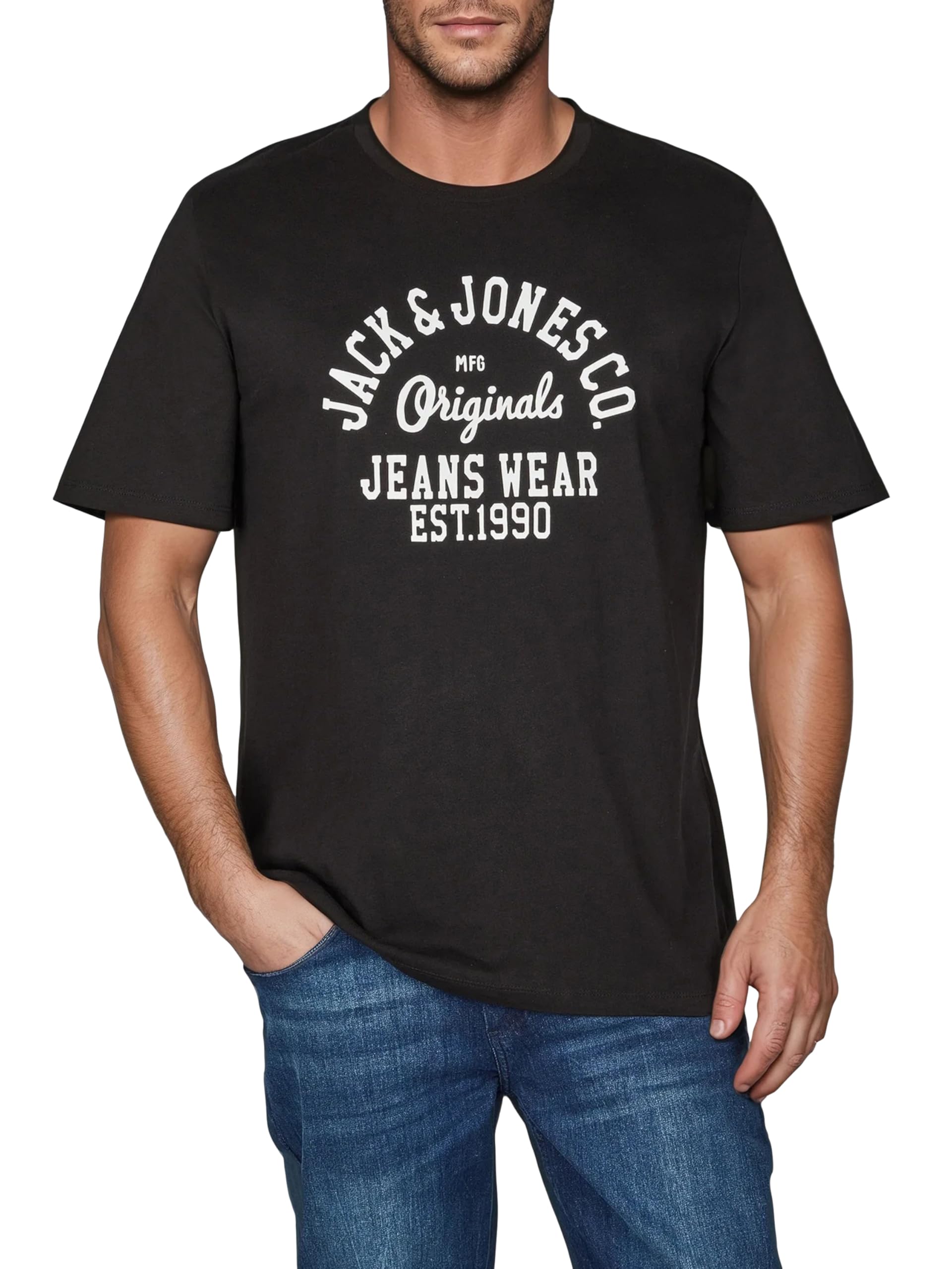JACK & JONES JJLINO T-shirt z okrągłym dekoltem, z krótkim rękawem, krój regularny, na lato, 100% bawełna, czarny, biały, zielony, czerwony, niebieski, szary, S, M, L, XL, XXL, 3XL