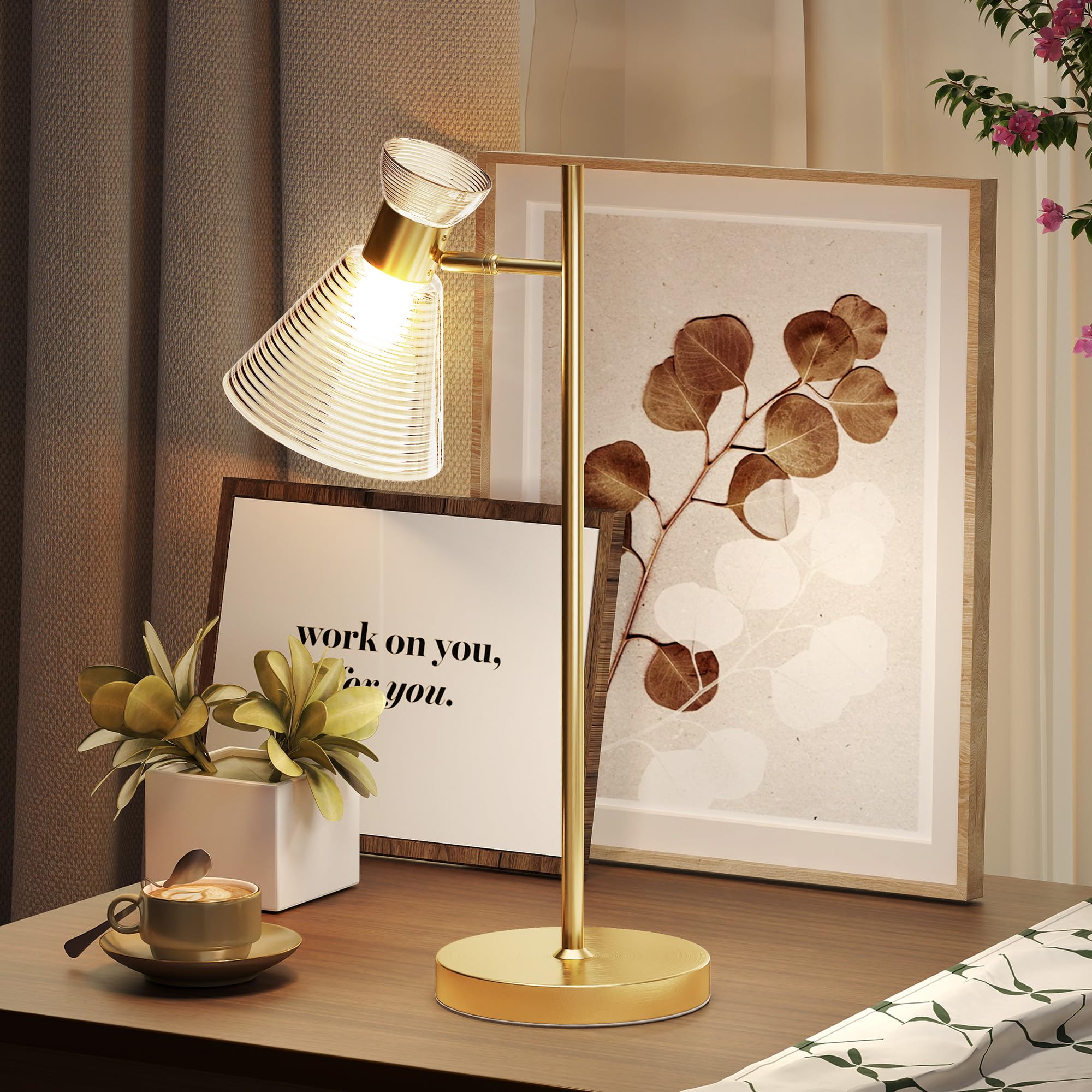 HOMCOM Lampada da Scrivania Moderna con Paralume in Vetro Regolabile Oro