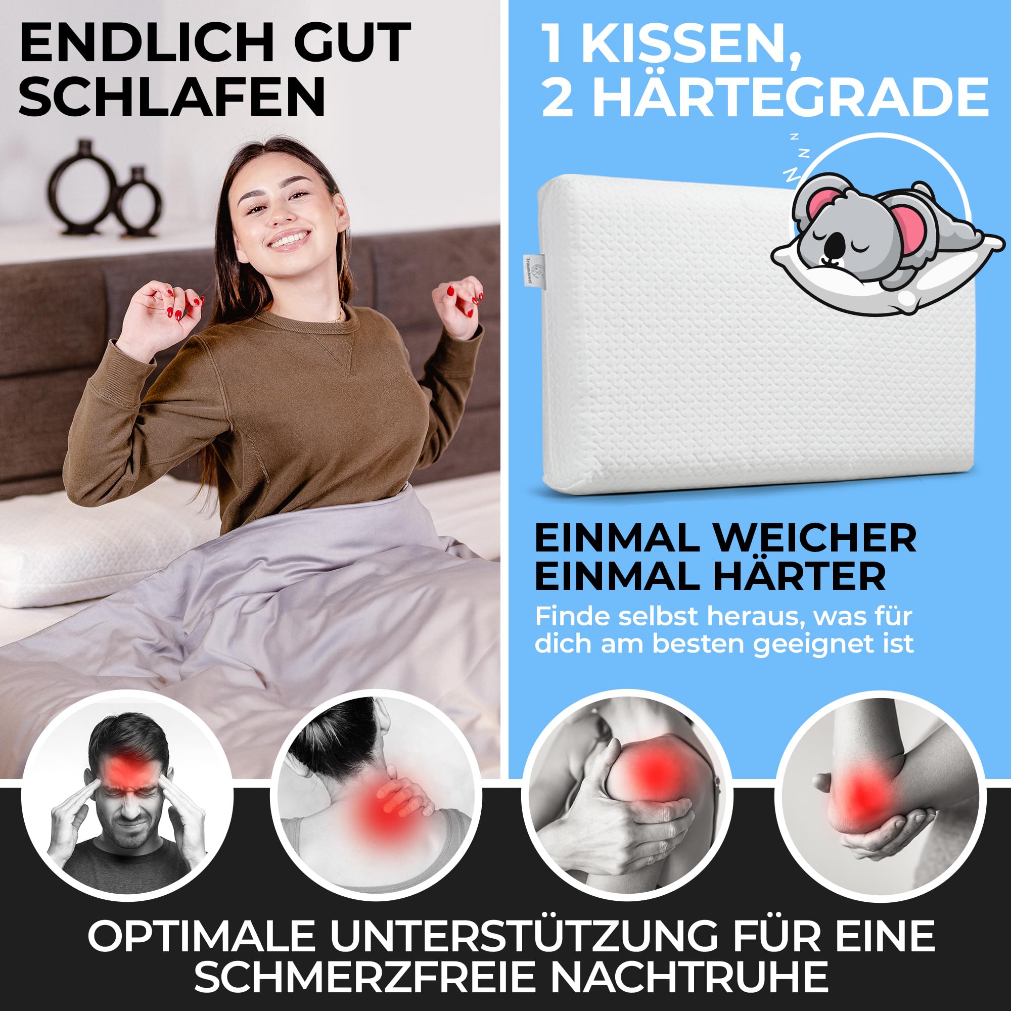 Almohada cervical Duo-Relax - [2 grados de dureza] | Almohada ortopédica de espuma viscoelástica - Almohada ergonómica para dormir de lado