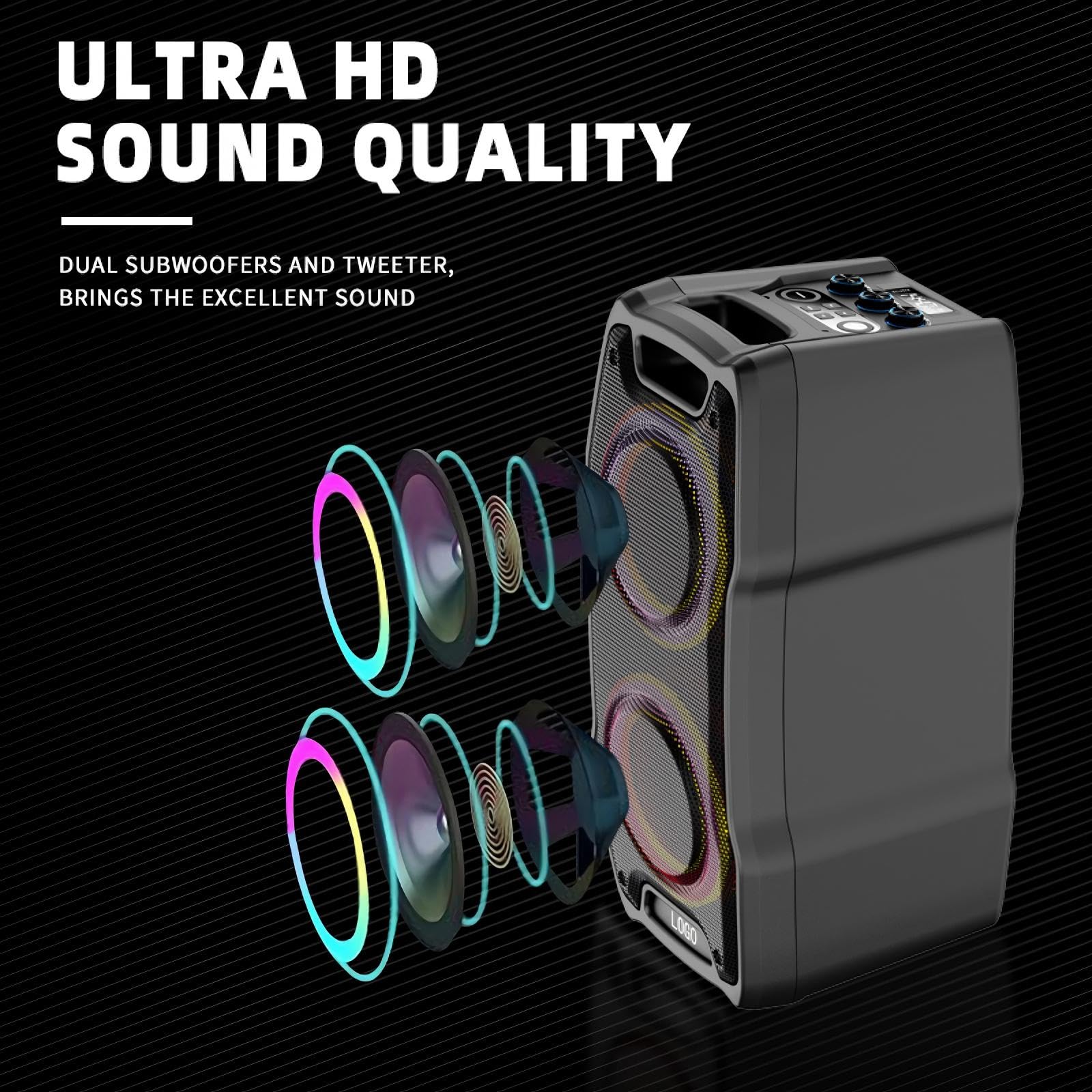 VeGue Machine de karaoké avec 2 Microphones sans Fil, Grand 10" Woofer Bluetooth Enceinte Sono Portable avec Boule de Disco, Karaoké Machine Complet pour Party, Support TWS/REC/AUX/USB/TF (VS-0808)