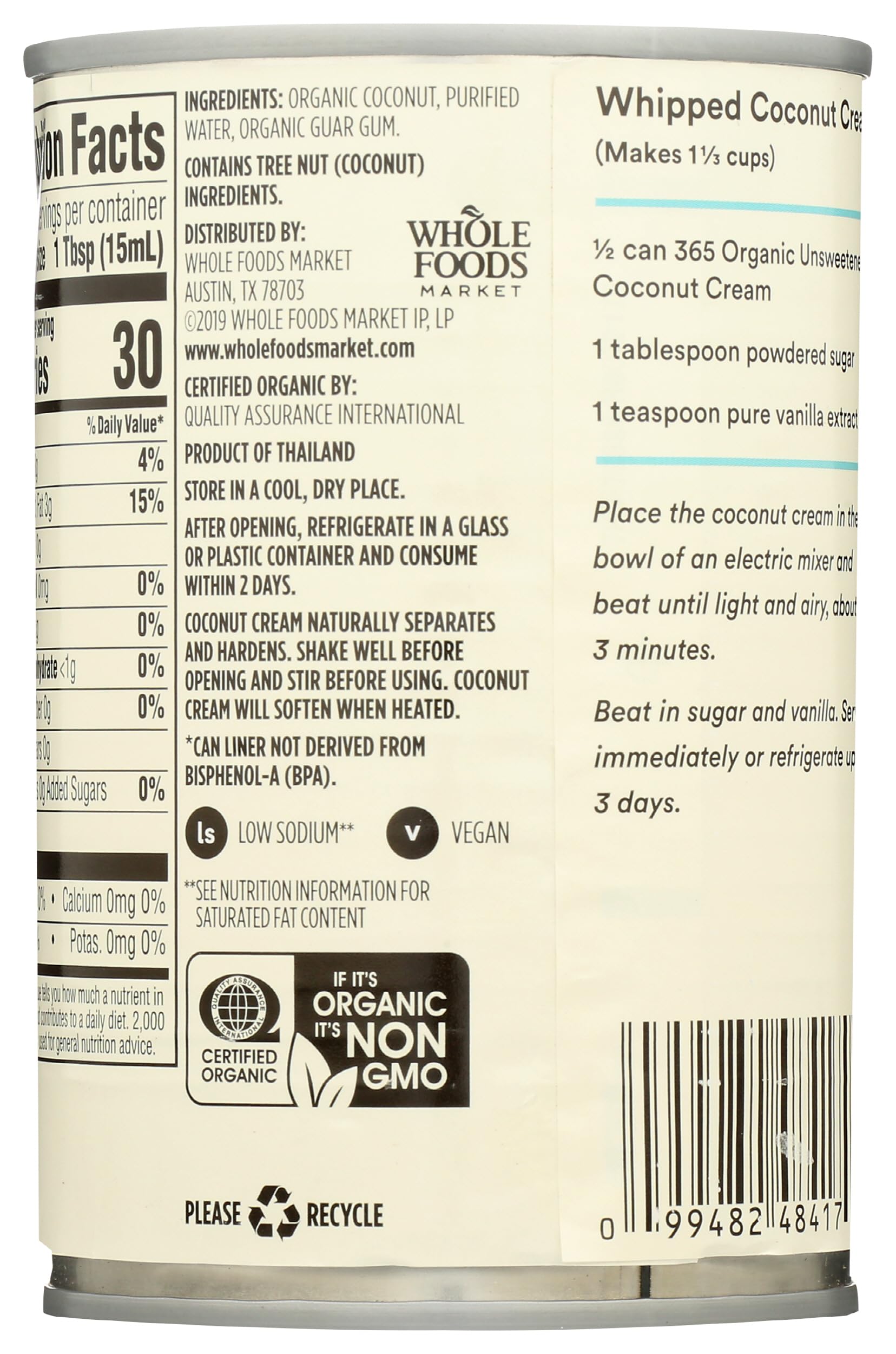 365 by Whole Foods Market Organic Coconut Cream 13 5 Fl Oz — view 4