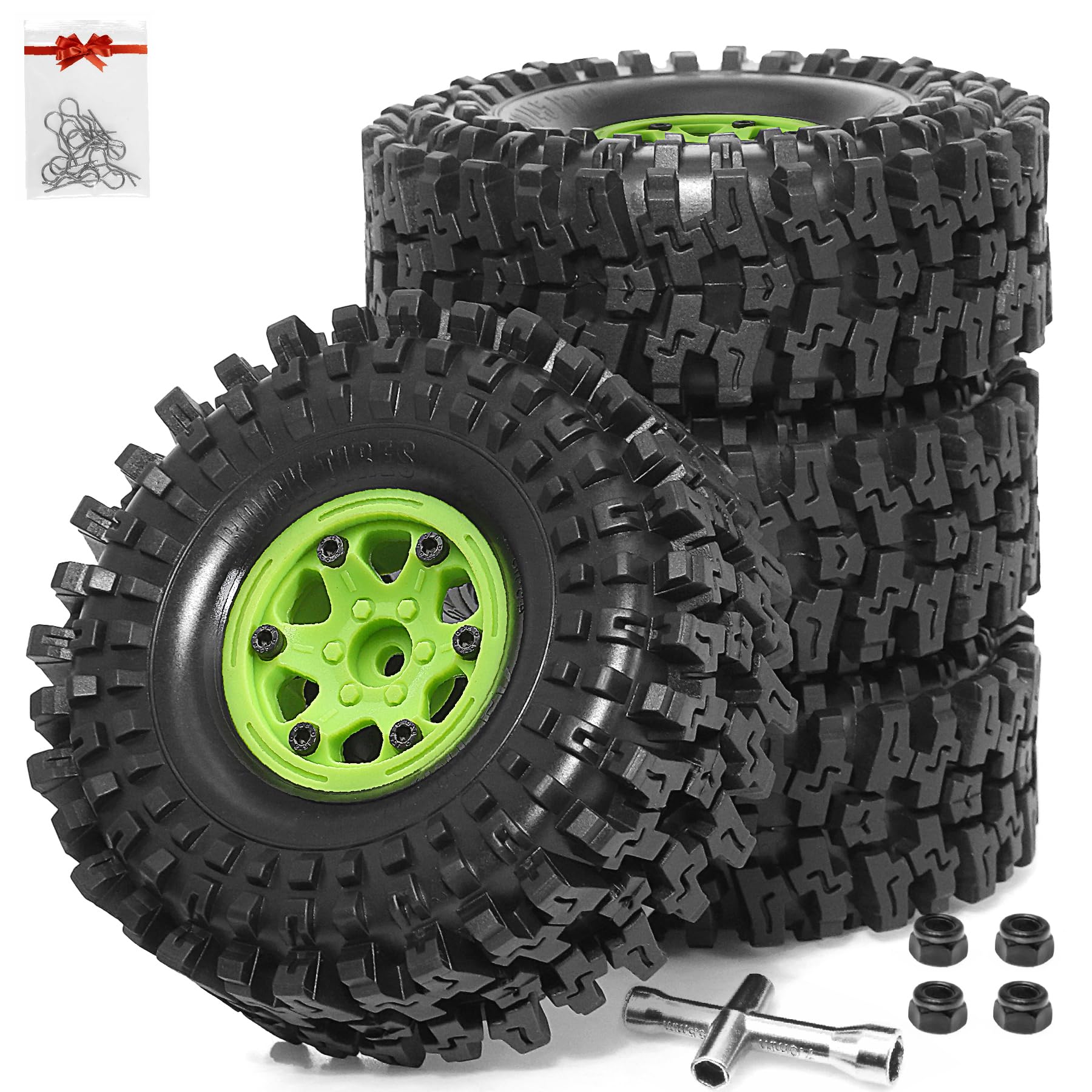 REDSPIDER Plastic 1.9 Beadlock Wheels Tires set(4pcs) Has Super Strong Grip 1.9 beadlock wheels and tires for Axial SCX10 90046 UTB18 TRX4 SCX10