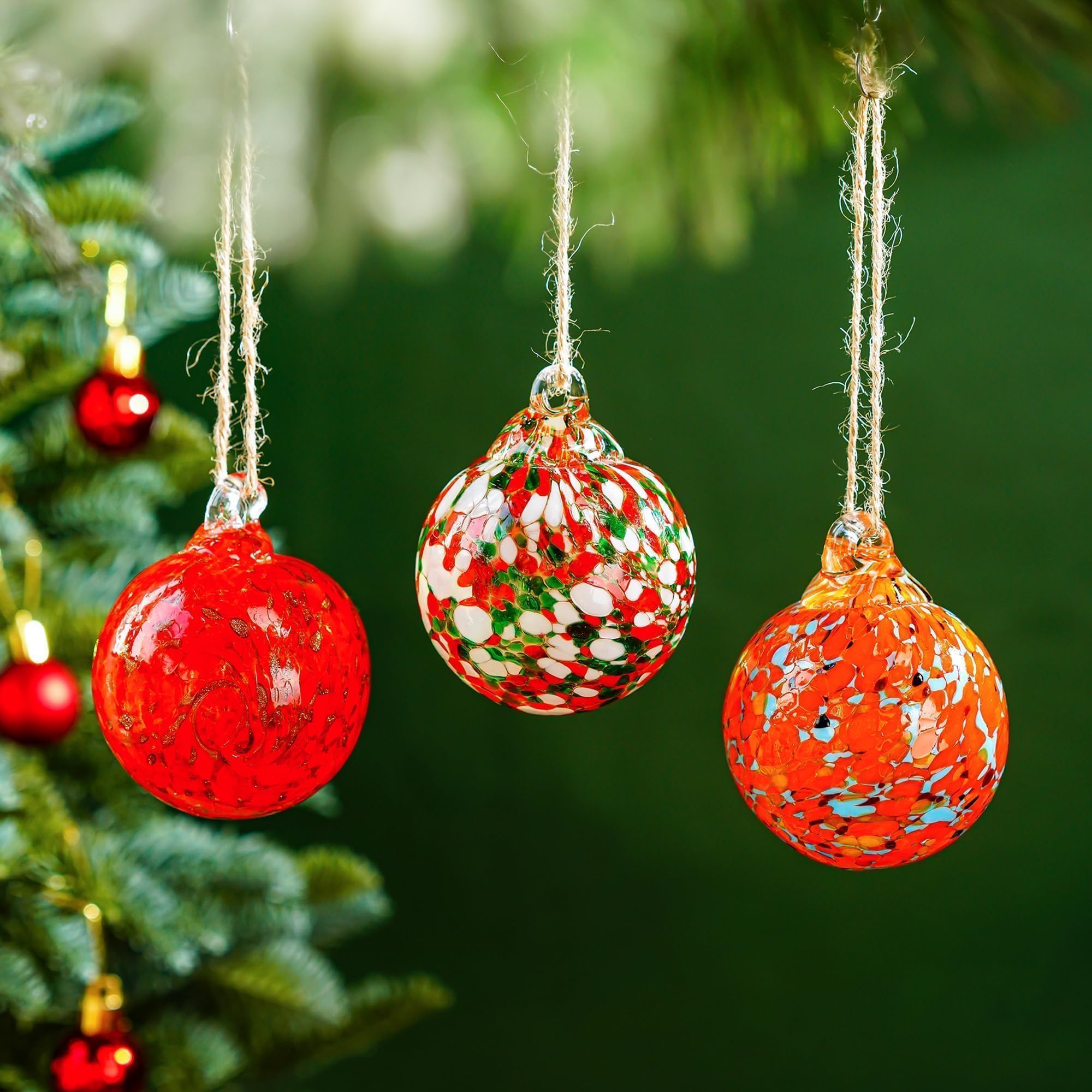 Juego de 3 bolas decorativas de cristal para colgar en Navidad, bolas de brujas, bolas de cristal soplado a mano para decoración de árbol de Navidad