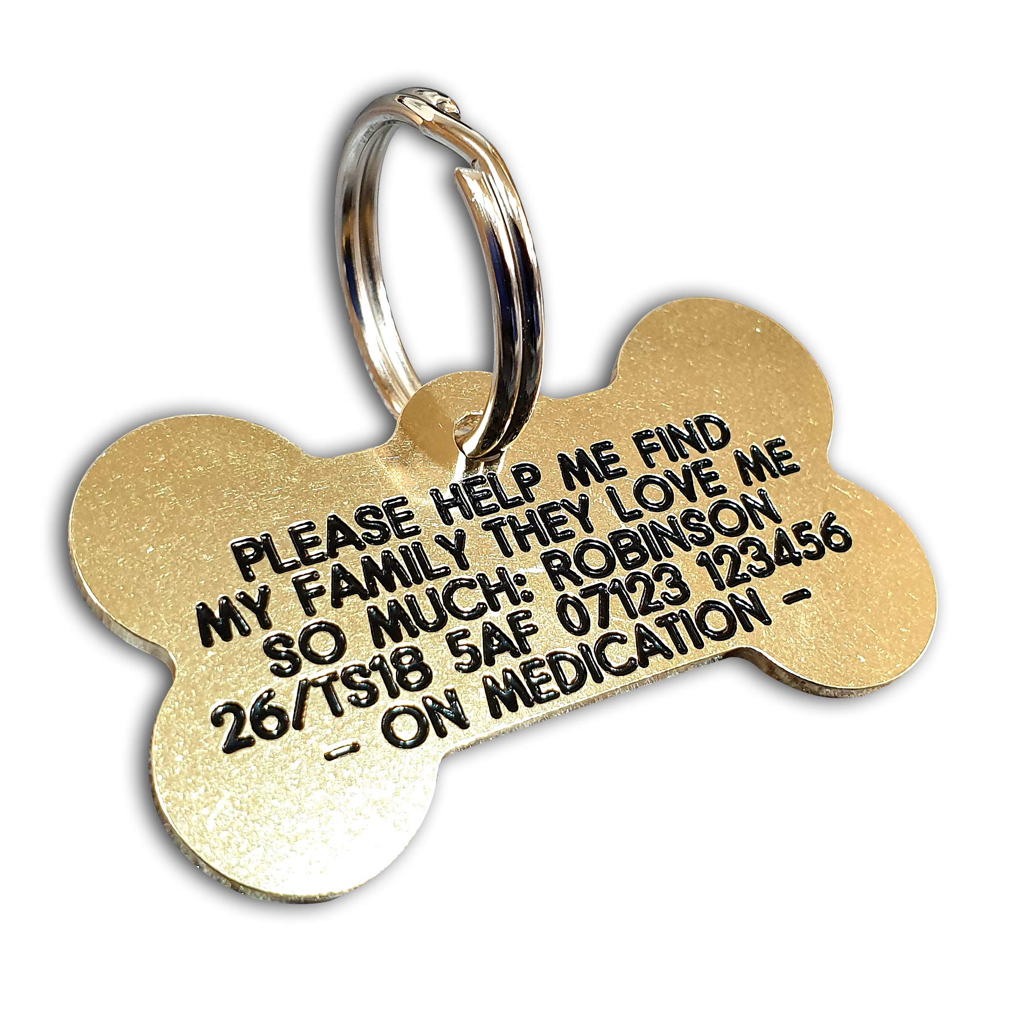 Deeply Engraved Solid Brass Bone Shaped Dog tag, Medium 45x26mm